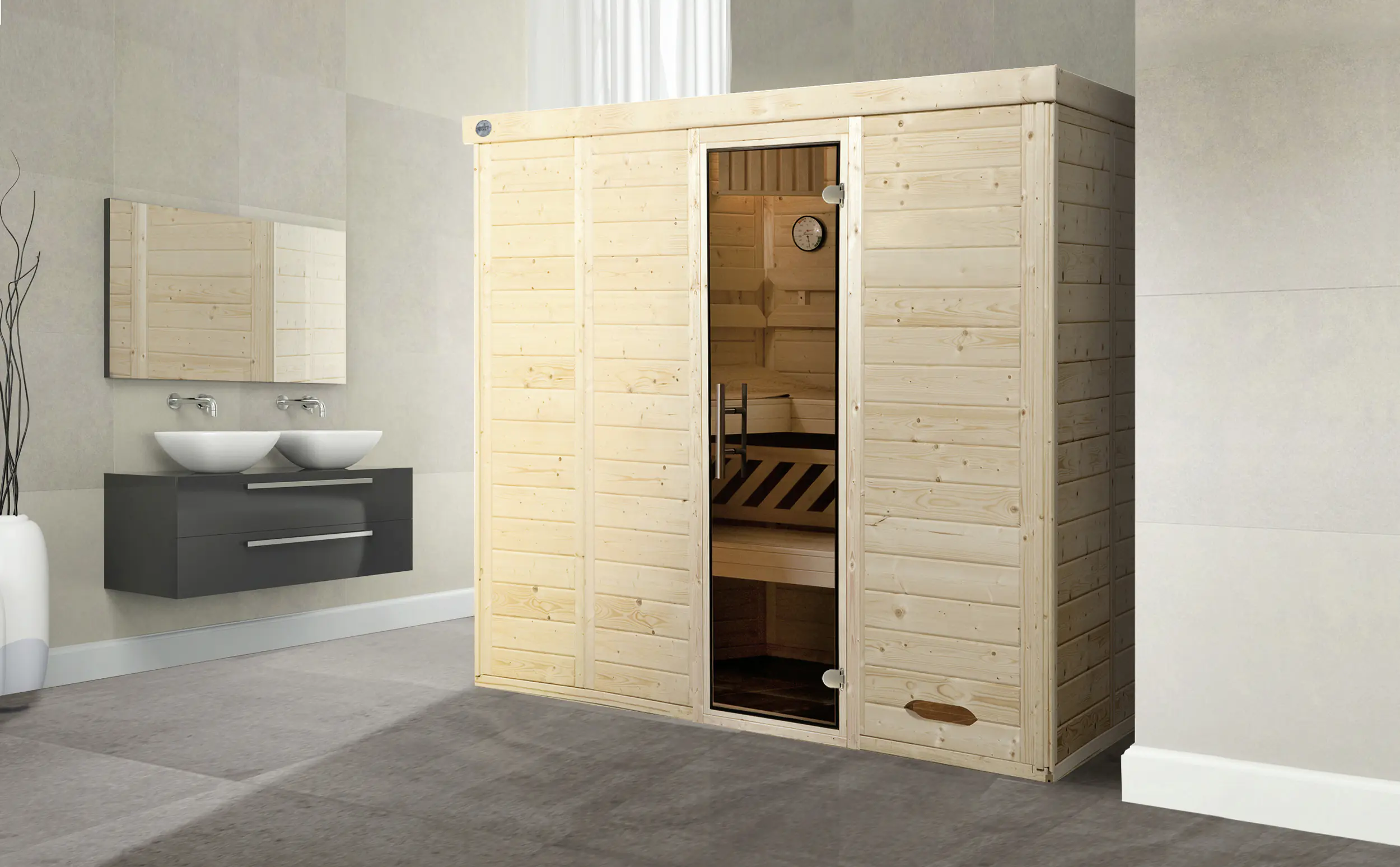 Weka Massivholz-Elementsauna Kemi 3 mit Glastür