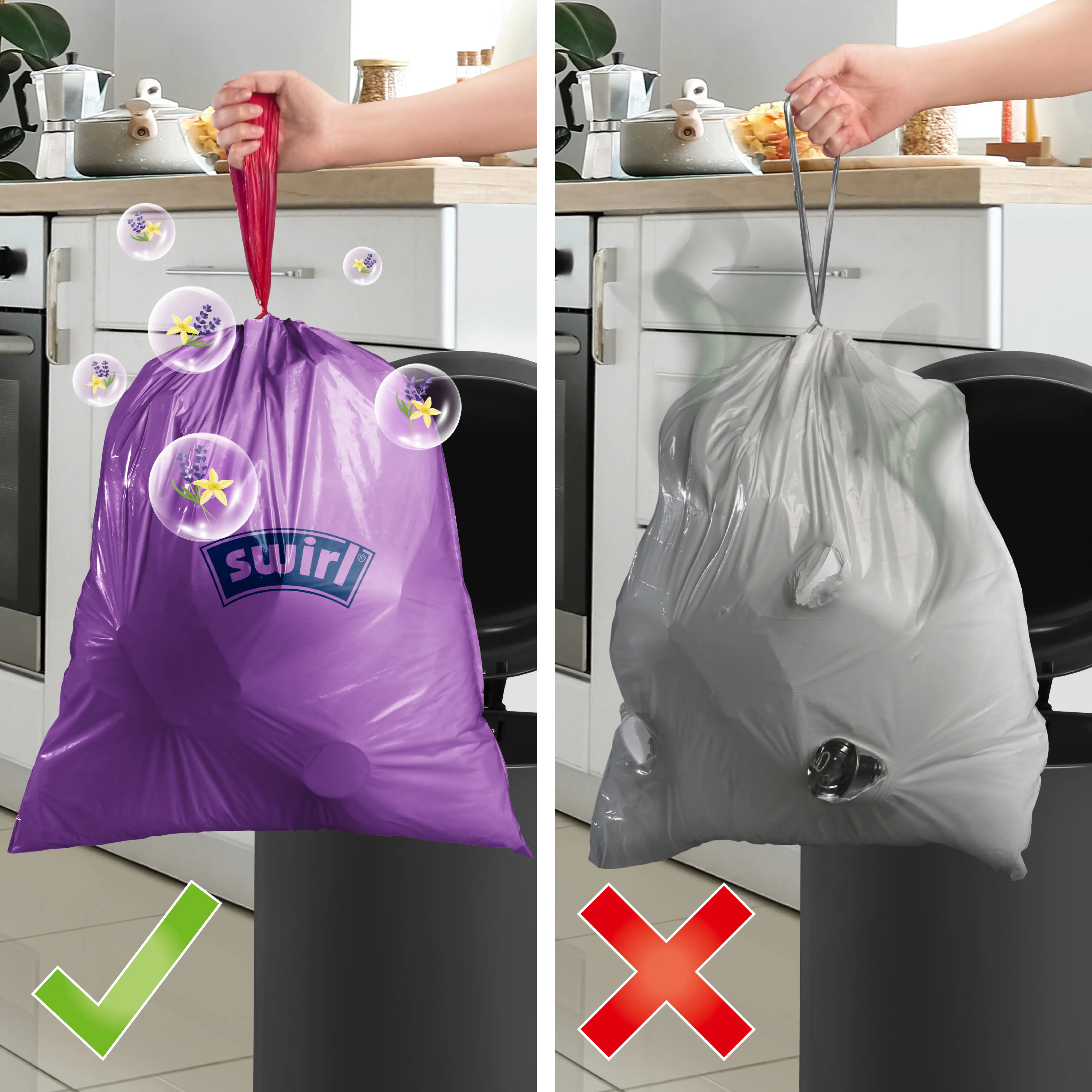 Swirl Duft-Müllbeutel Vanille-Lavendel 10 L Reißfest & Dicht 14 Stück