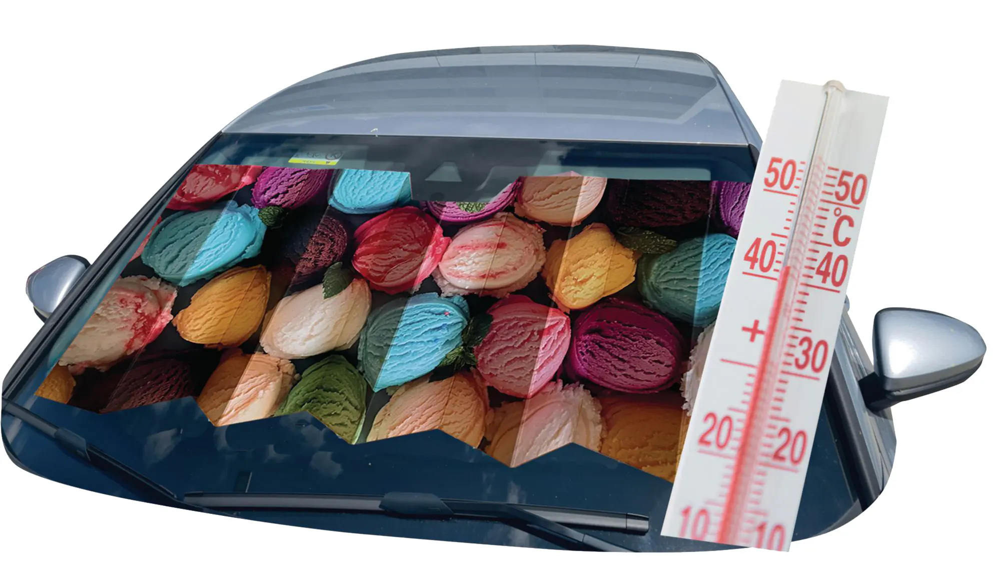 Cartrend Sonnenschutz faltbar Pappe mit Eiskugeln 130 x 60 cm 
