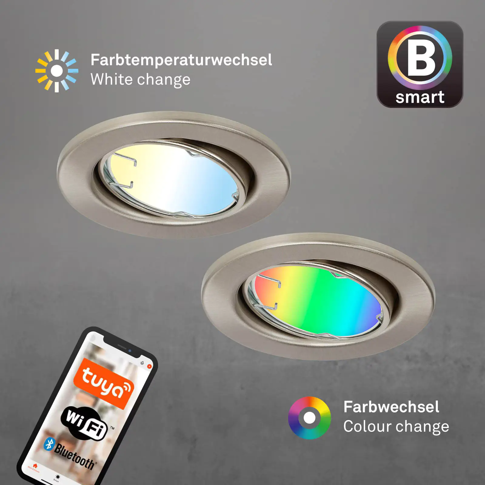 Di-Ka LED Einbauleuchte Fit Move S 3er Set Smart Home Tuya RGBW Ø 8,6 cm