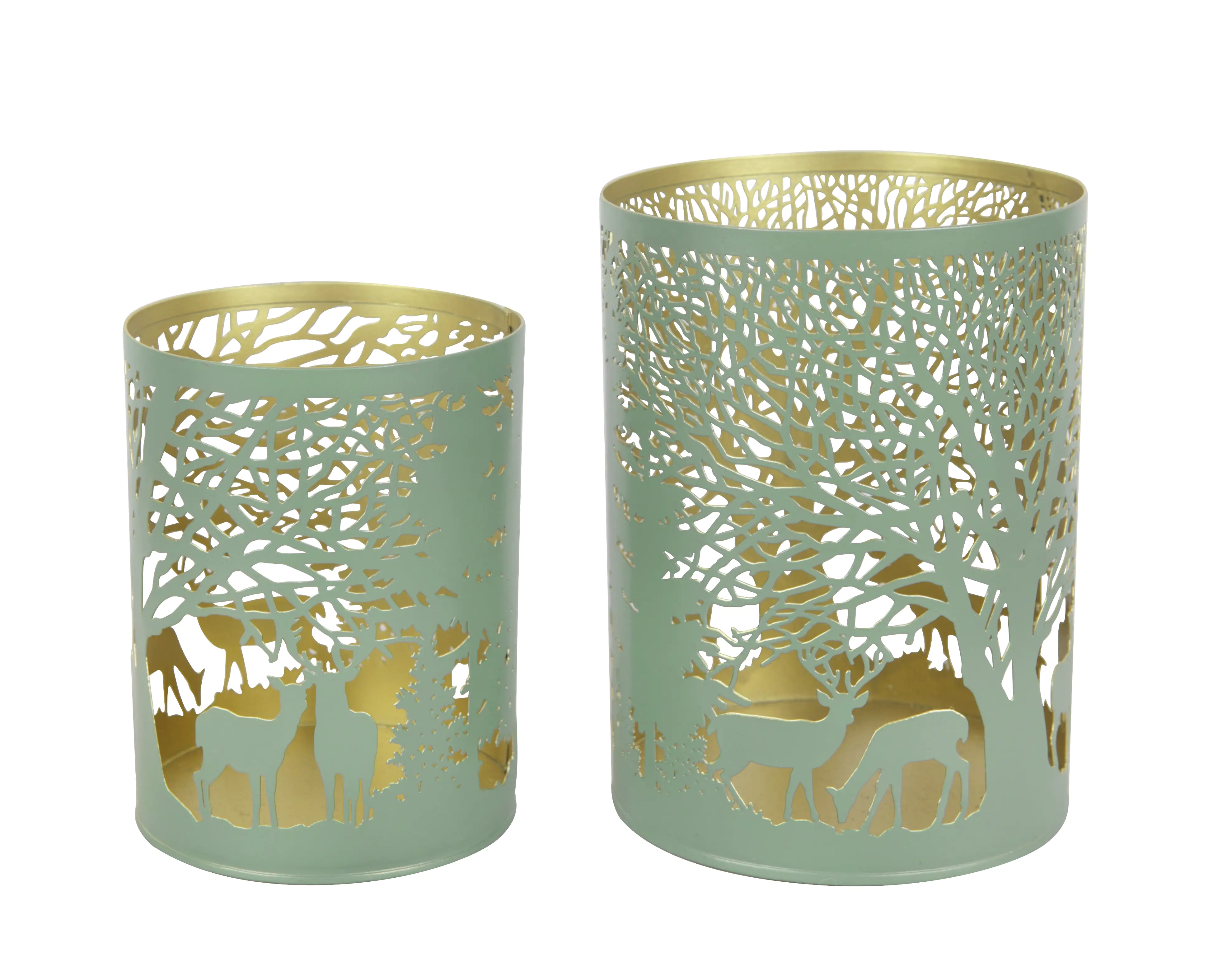 TrendLine Windlicht Metall Rentier Ø 11 cm grün-gold