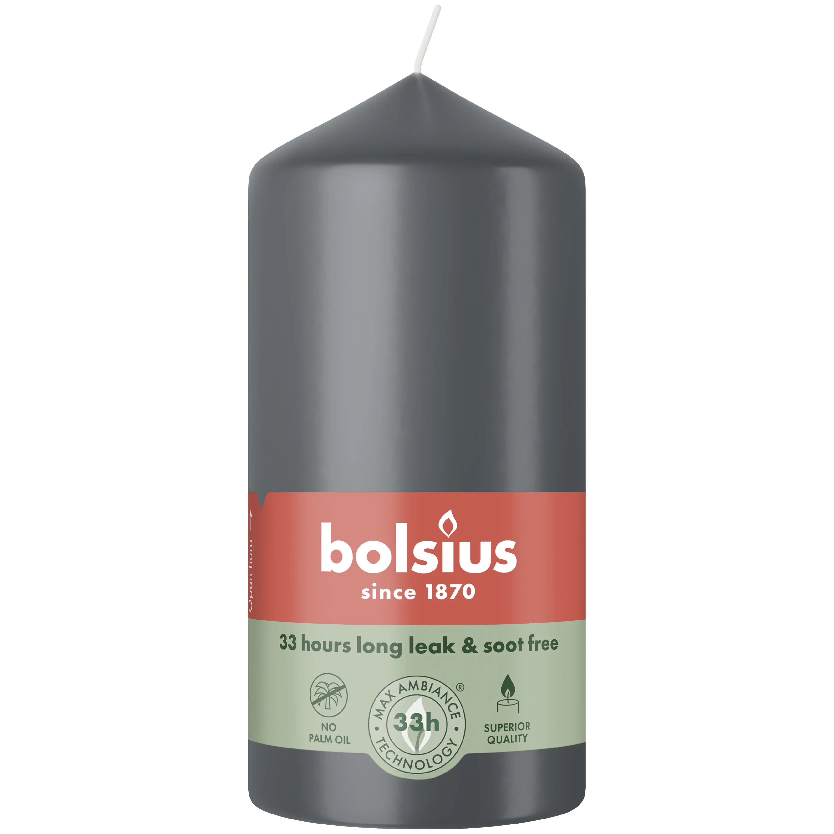 Bolsius Stumpenkerze grau 12 cm Ø 5,8 cm 