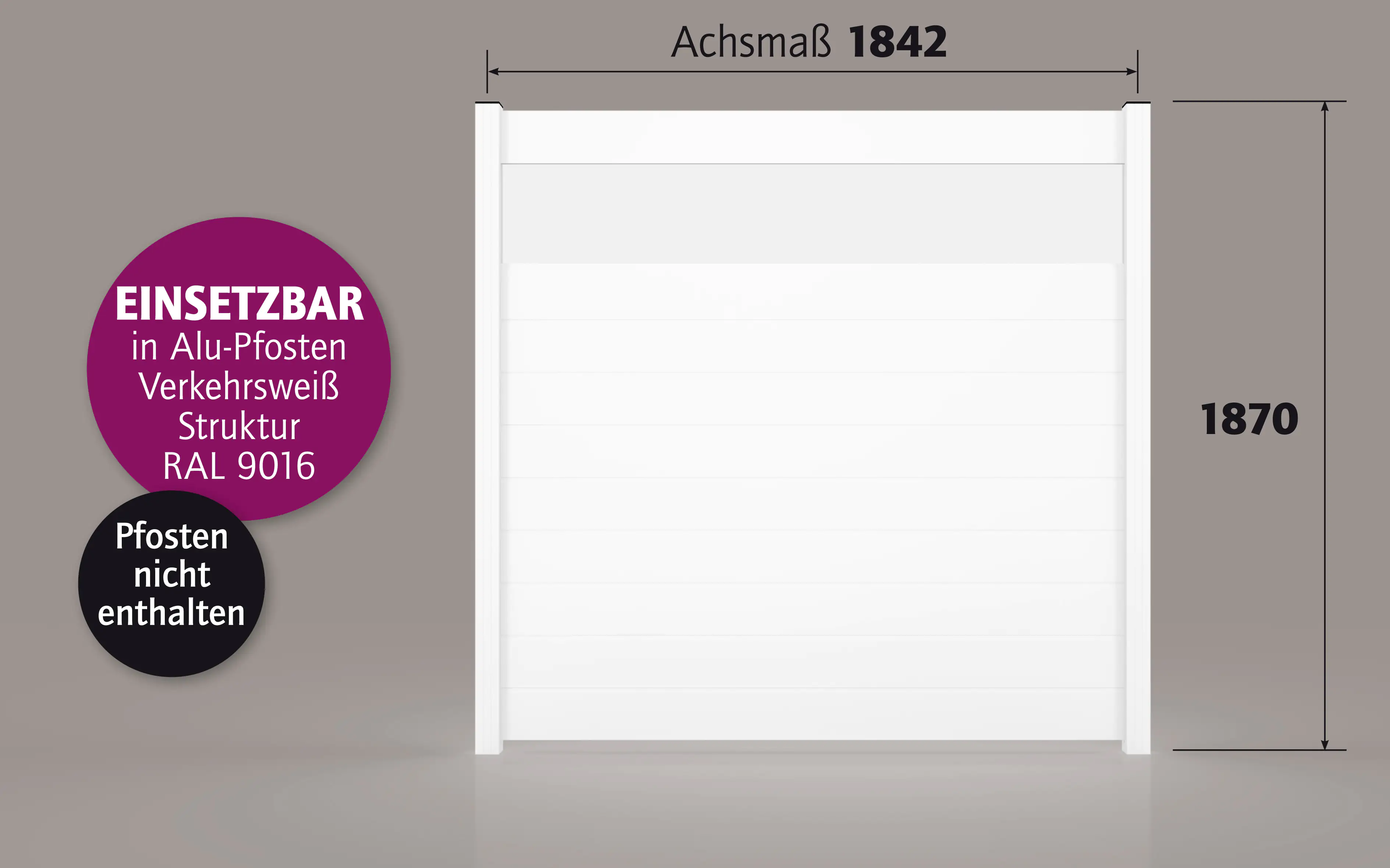 Ambiente Alu-Zaun Paneel 150 + ESG 8 mm 180 cm x 180 cm 22 mm stark