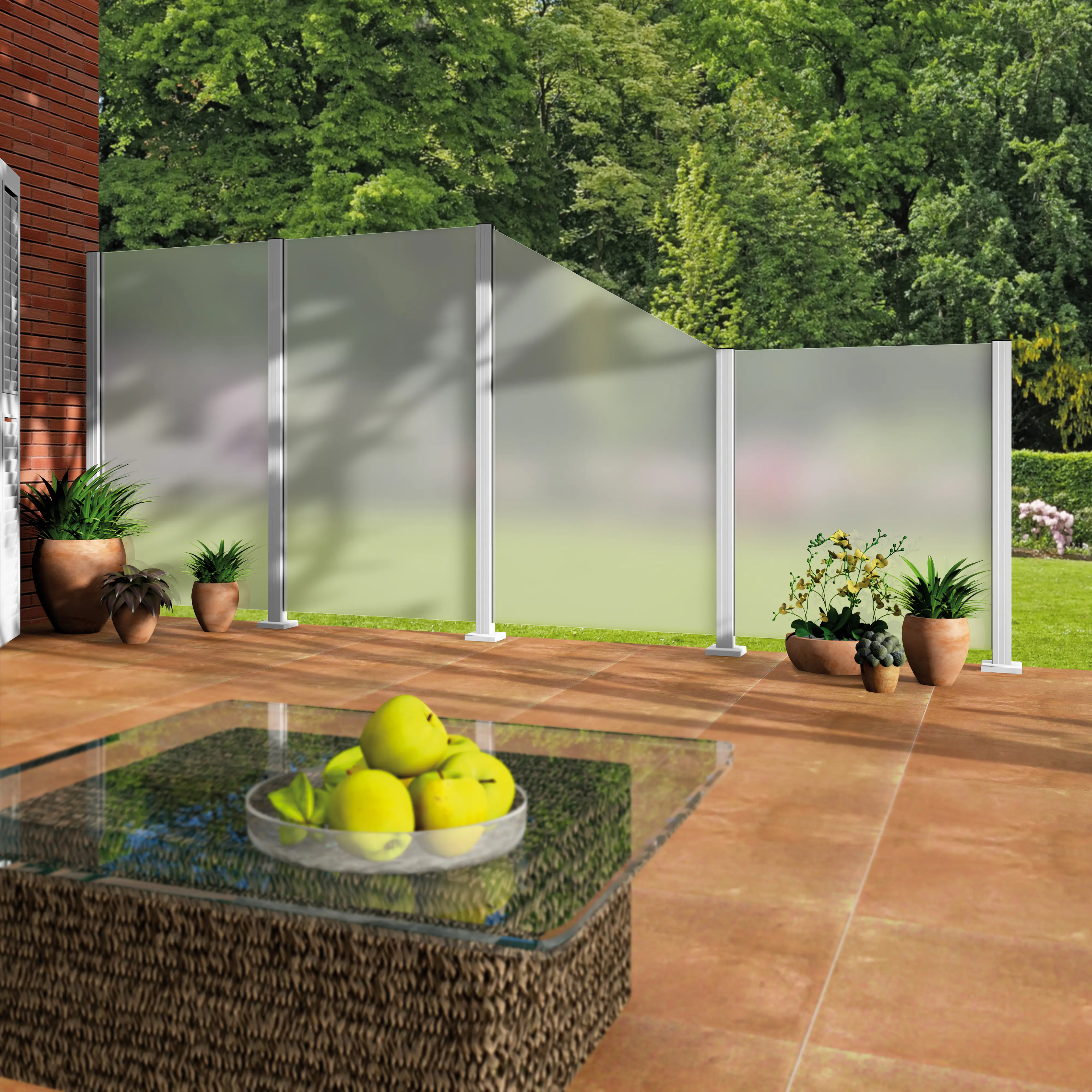 Ambiente Glaszaun Erweiterungsset Klarglas mit Siebdruck 187 x 107,2 cm weiß