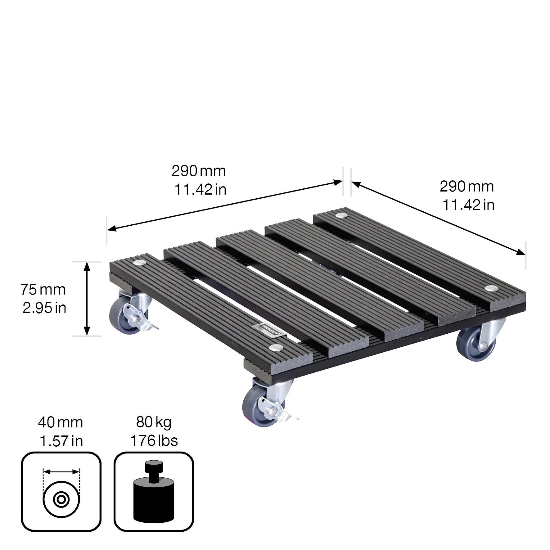 WAGNER Pflanzenroller WPC eckig 29 x 29 cm Tragkraft bis max. 80 kg