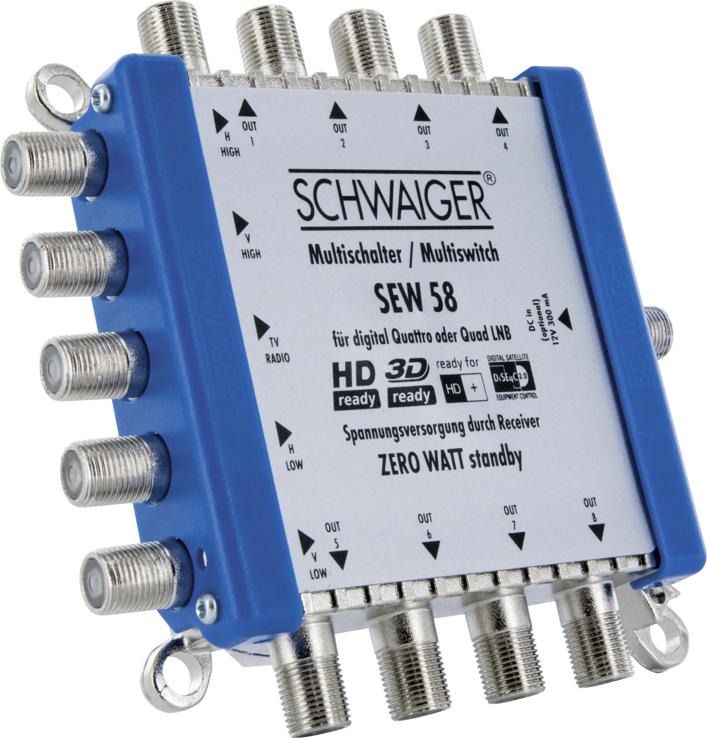 Schwaiger SAT-Multischalter 5-8 SEW58 531 passiv mit 5 Eingängen & 8 Ausgängen