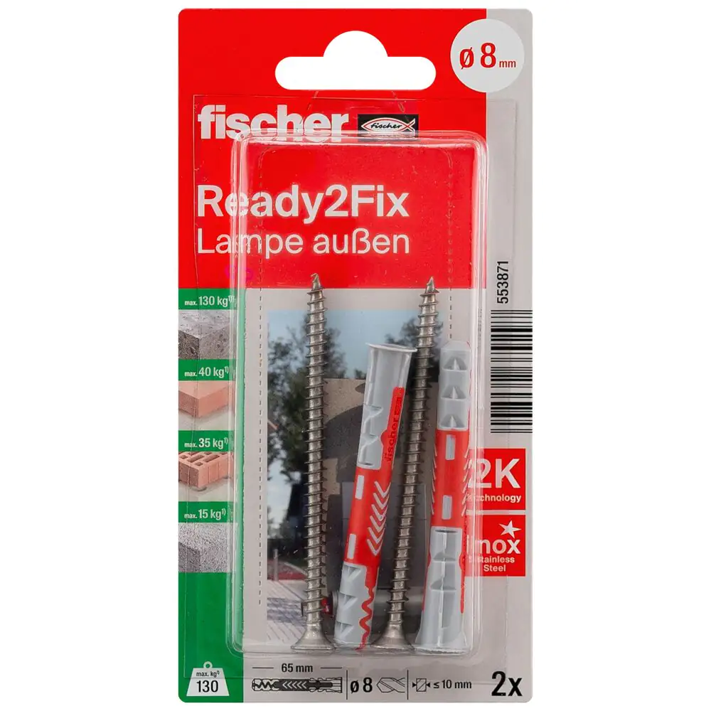 Fischer Dübel Duopower 8.0 x 65 mm mit Schrauben - 2 Stück