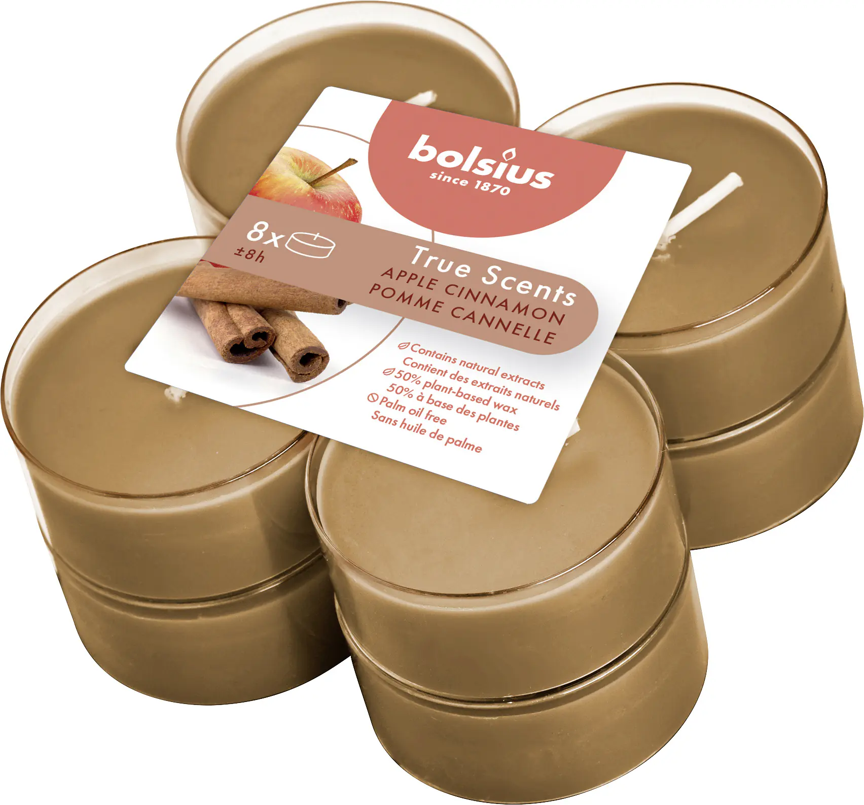 Bolsius Duftteelichter Maxi True Scents Apfel Zimt Ø 4,6 cm, 8er Pack