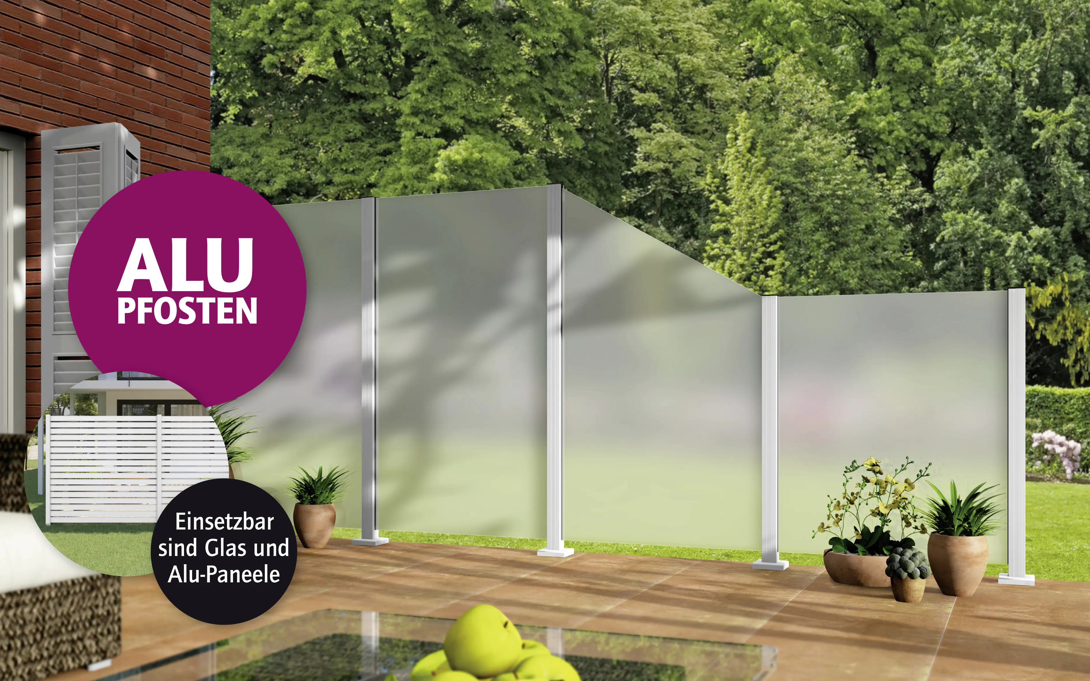 Ambiente Aluminium-Pfosten 240 cm, 68 x 68 mm, Verkehrsweiß Struktur 9016
