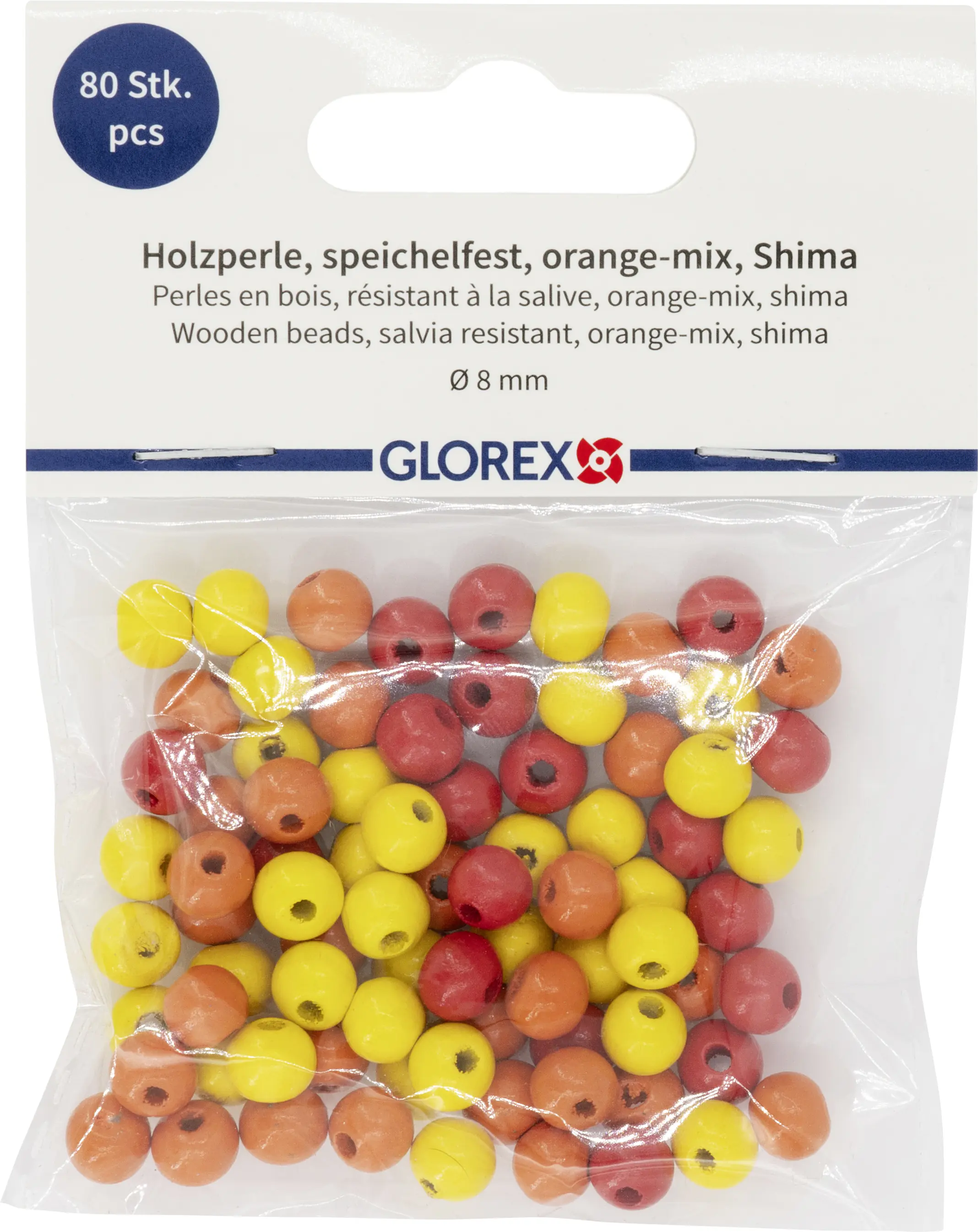 Glorex Holzperle orange mix 8 mm - 80 Stück