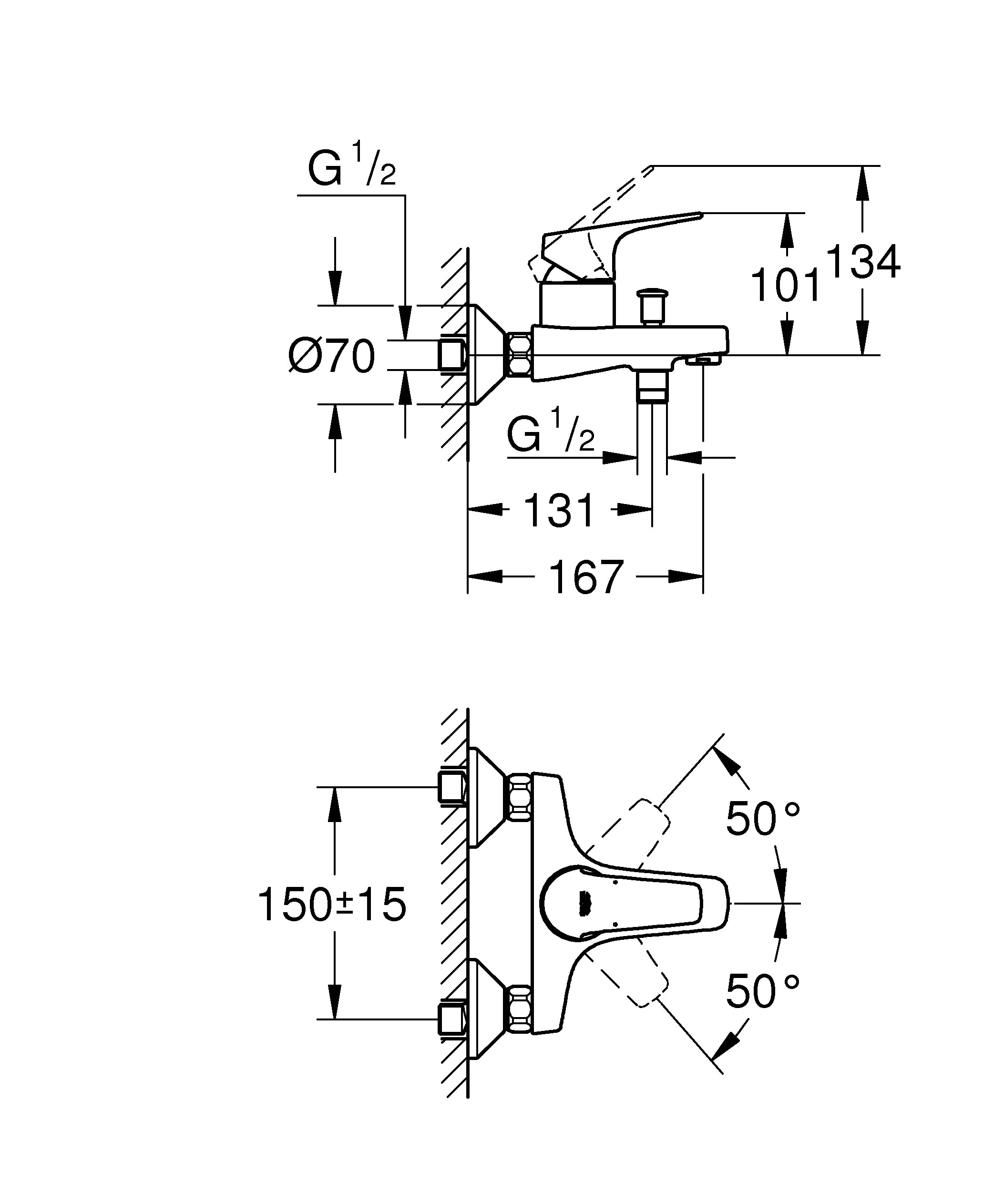 Grohe Start Flow Wannenarmatur verchromt automatische Umstellung