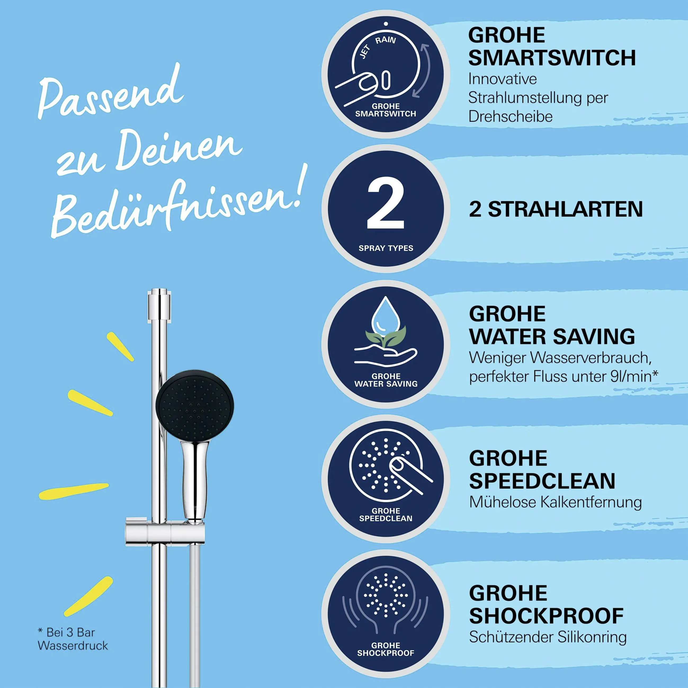 Grohe Brausestange 2 Strahlart Vitalio Start 110 chrom 60 cm