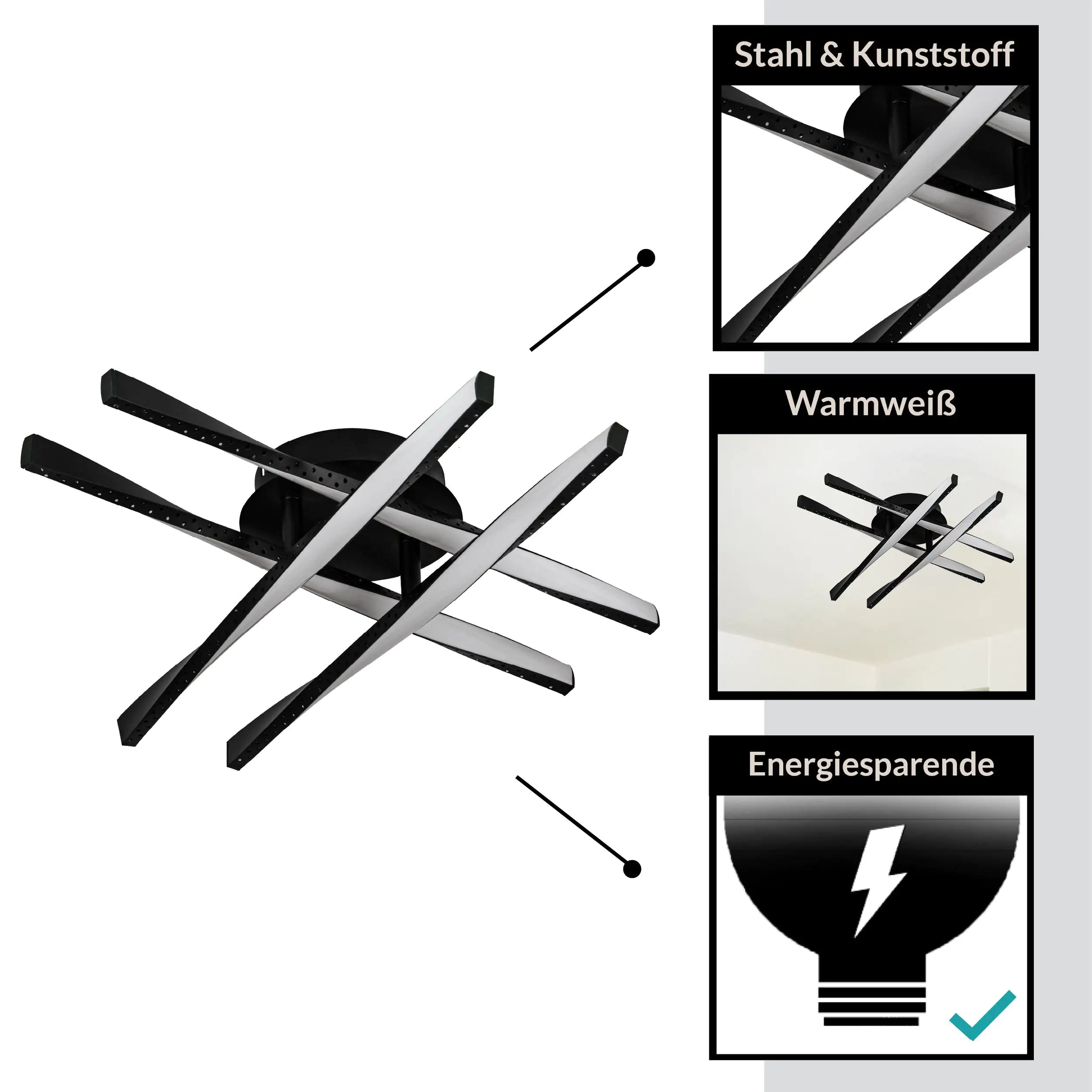 Eglo LED Deckenleuchte Adeje schwarz weiß 43,5 x 43,5 cm
