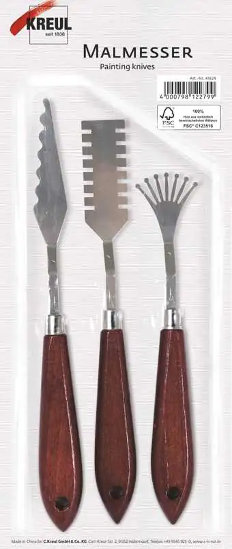 Kreul Malmesser 3er Set mit Metallklingen und Holzgriffen