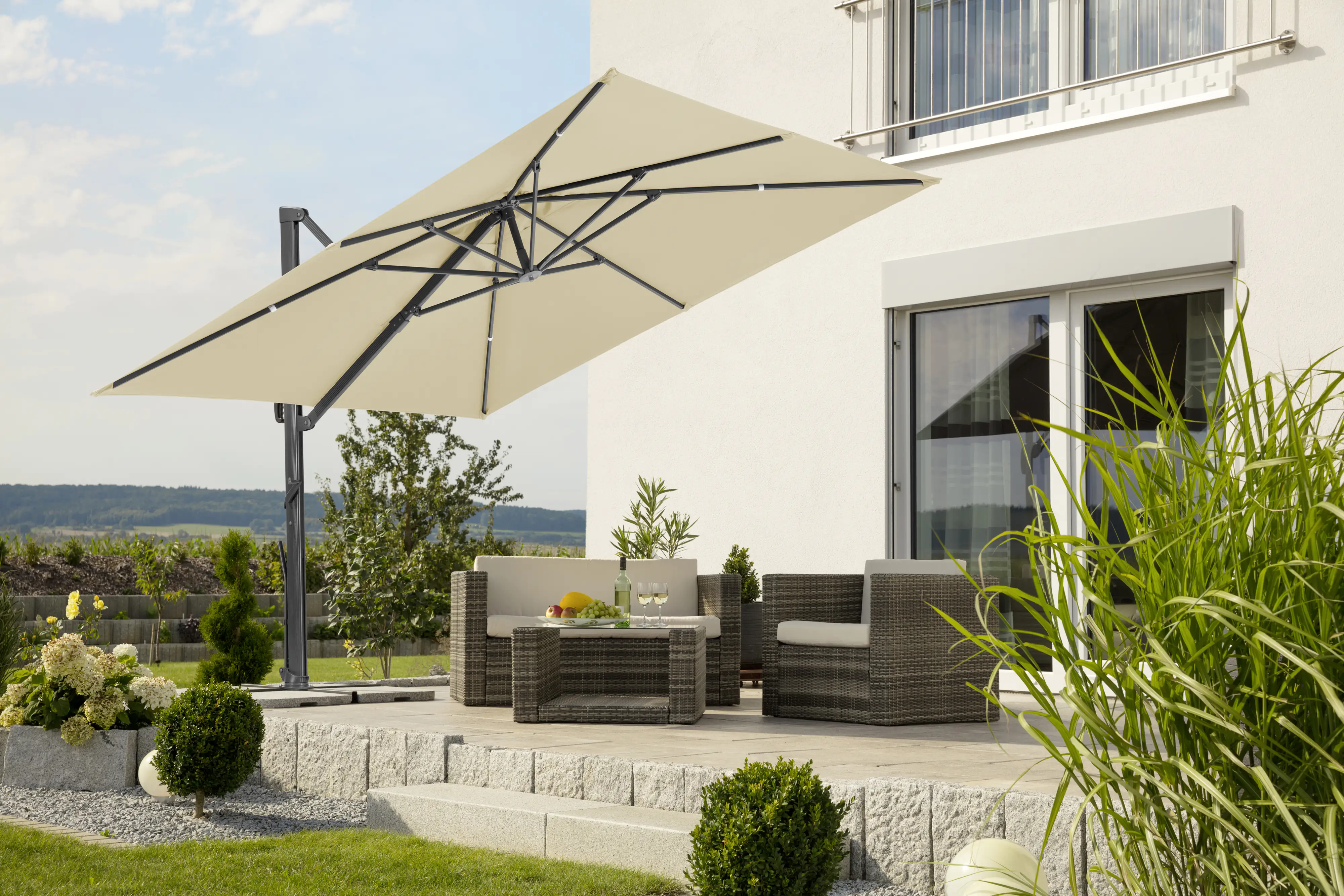 Schneider Ampelschirm Rhodos Smart natur 300 x 300 cm inkl. Sonnenschirmhülle