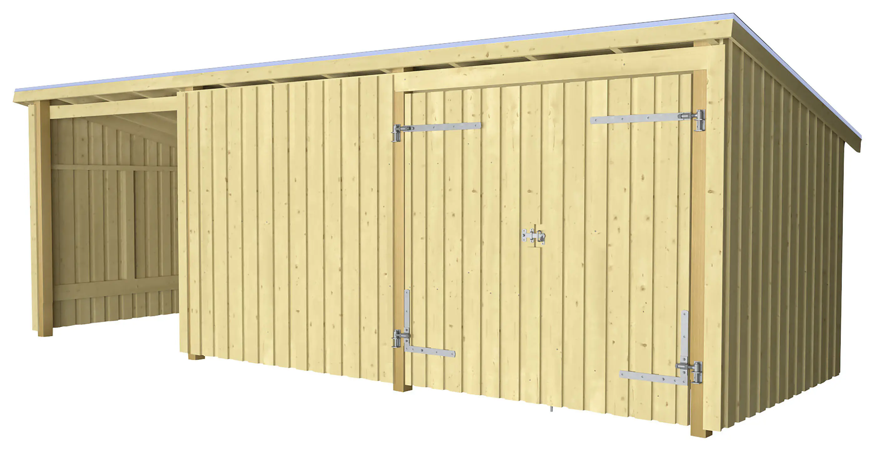 Plus Gartenhaus Nordic Multi 619 x 208 cm natur mit Doppeltür, Dachpappe