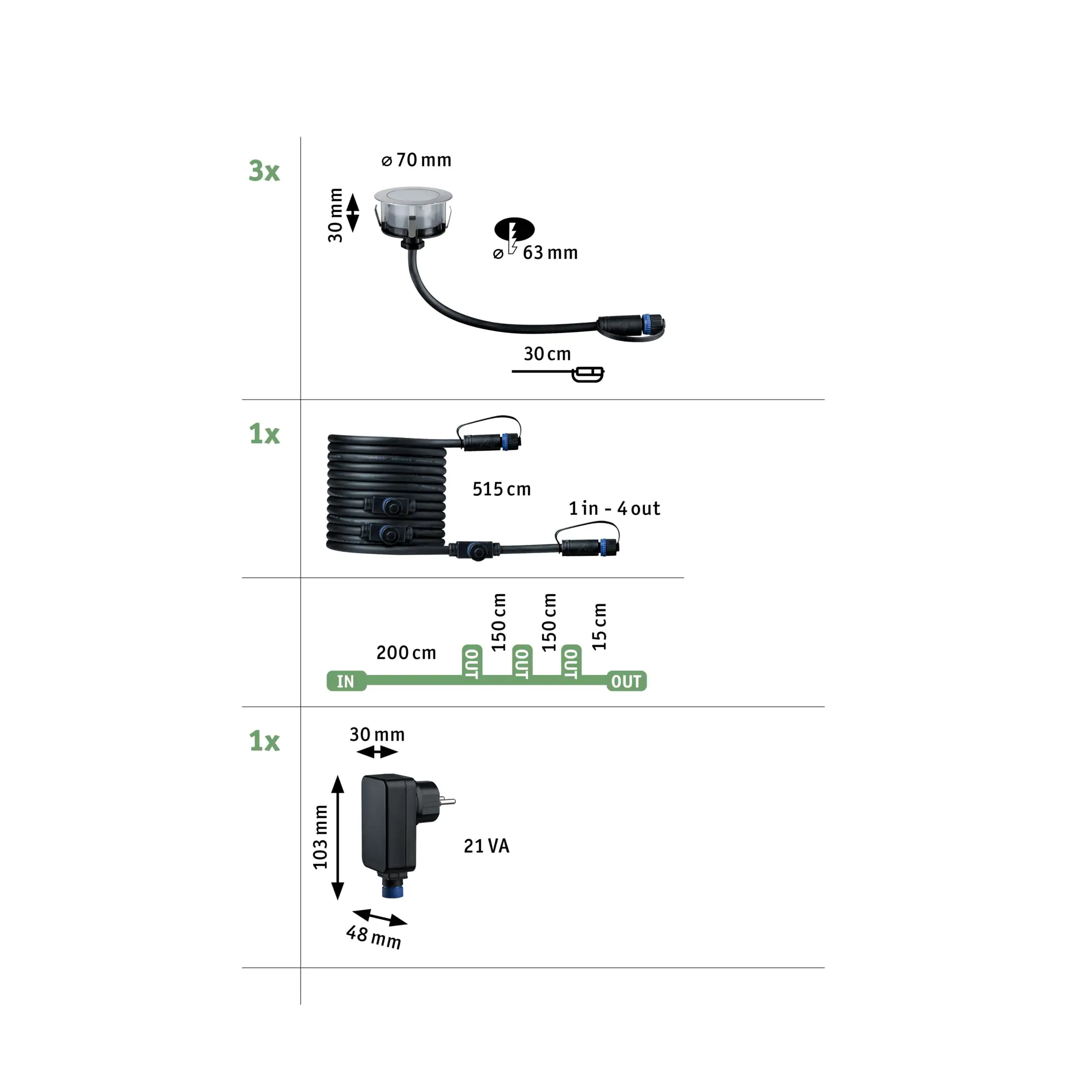 Paulmann Plug & Shine LED Bodeneinbauleuchte Floor insect-friendly 3er-Set