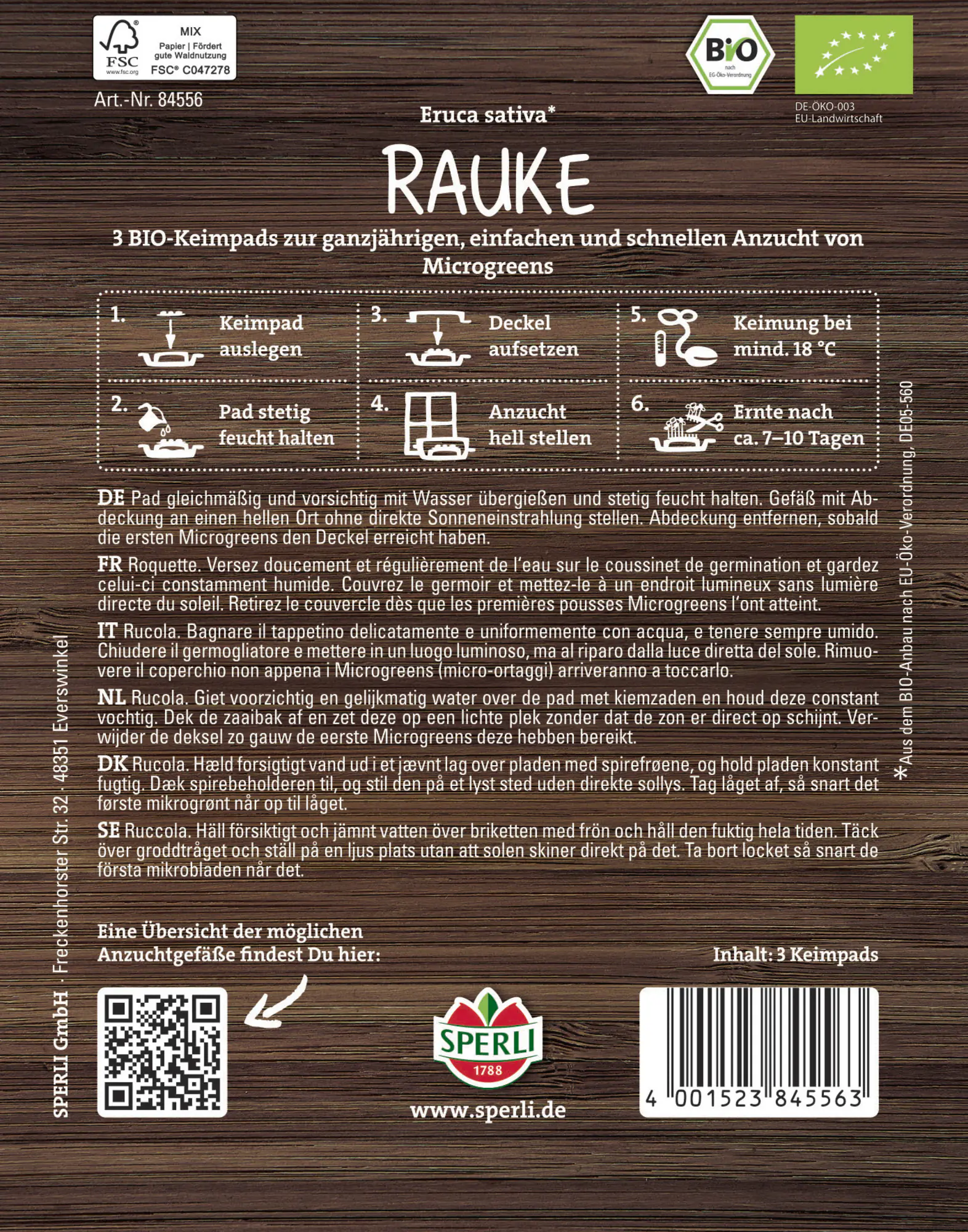 Sperli Saatgut BIO Rauke Microgreen 3 Pads