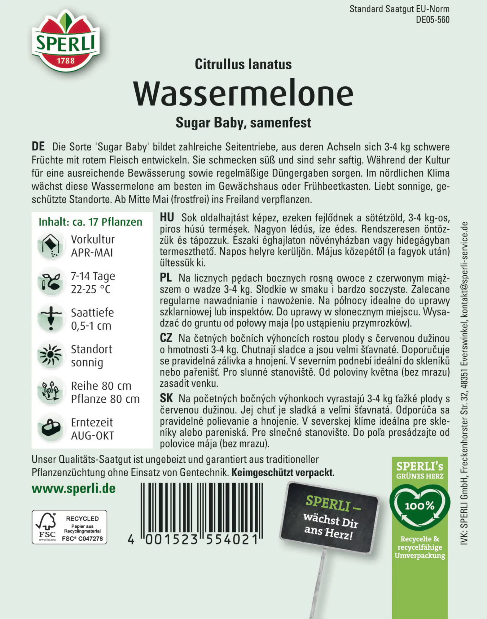 Sperli Saatgut Wassermelonen Sugar Baby für ca. 9 Pflanzen