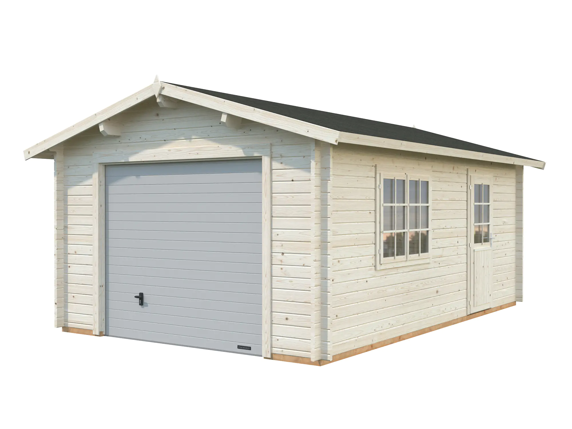 Palmako Fertiggarage Roger 360 x 550 cm mit Sektionaltor naturbelassen