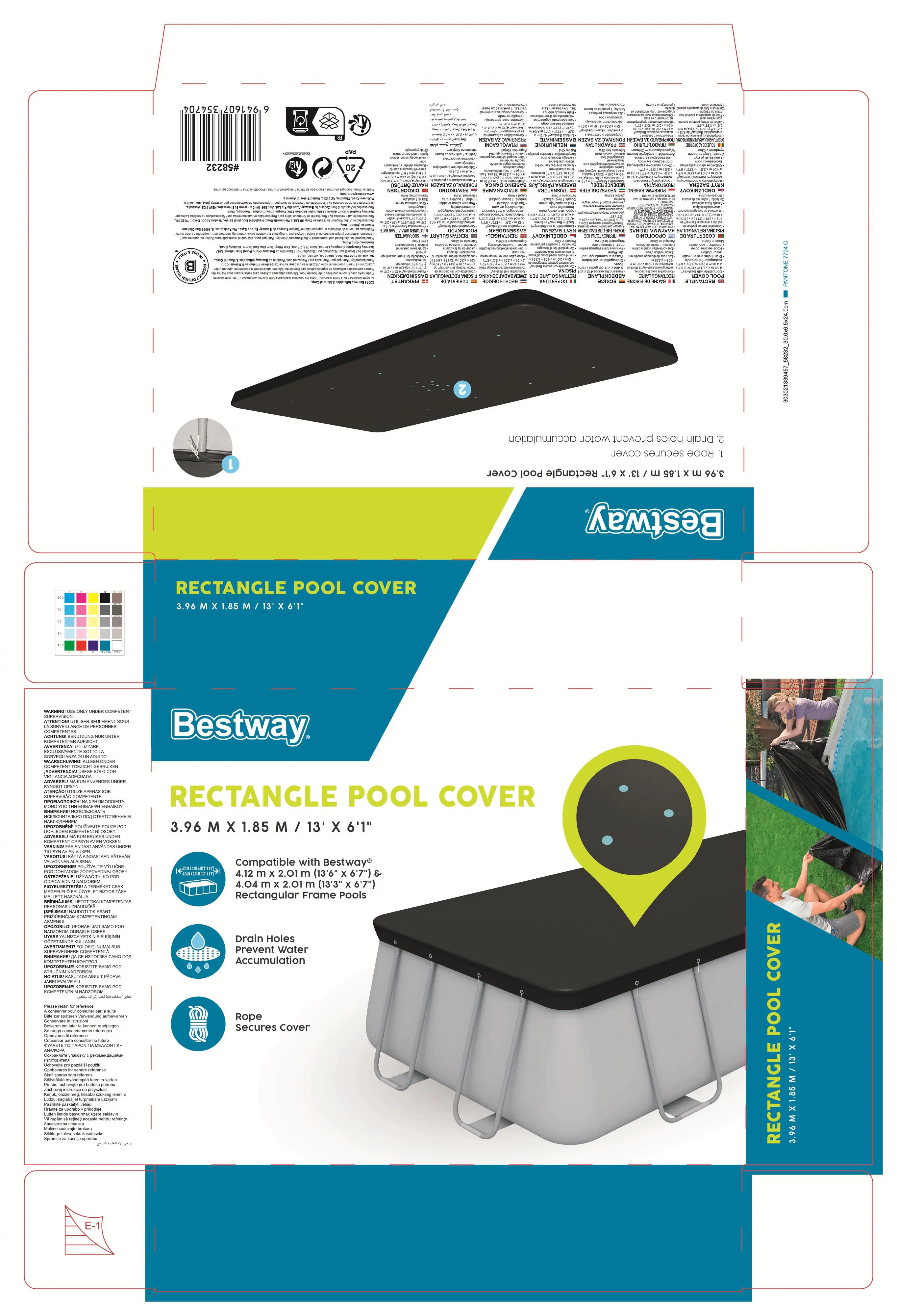 Bestway PVC Poolabdeckung eckig 3,96 x 1,85 m