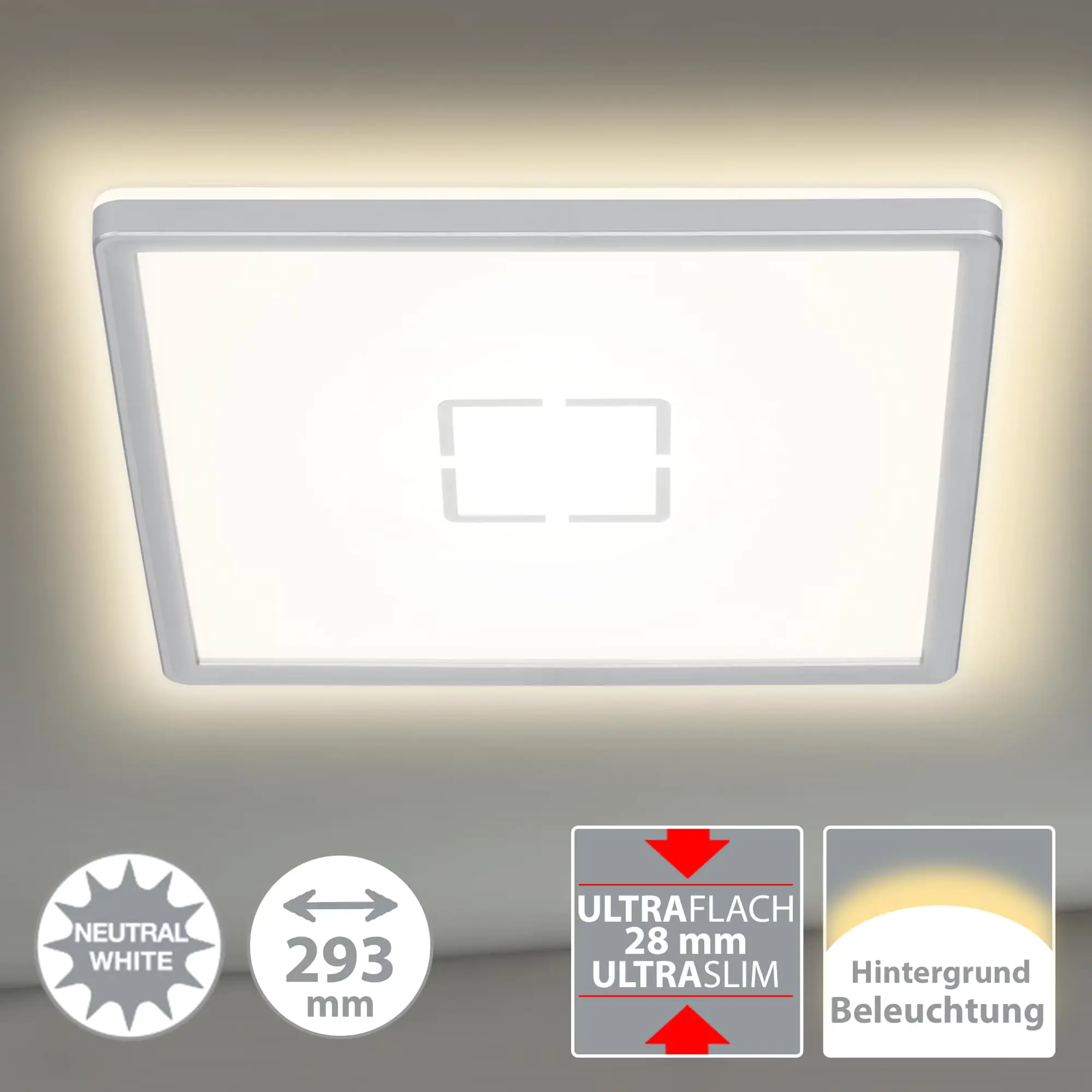 Briloner Slim LED Panel Free silber 29,3 x 29,3 cm mit Backlight-Effekt