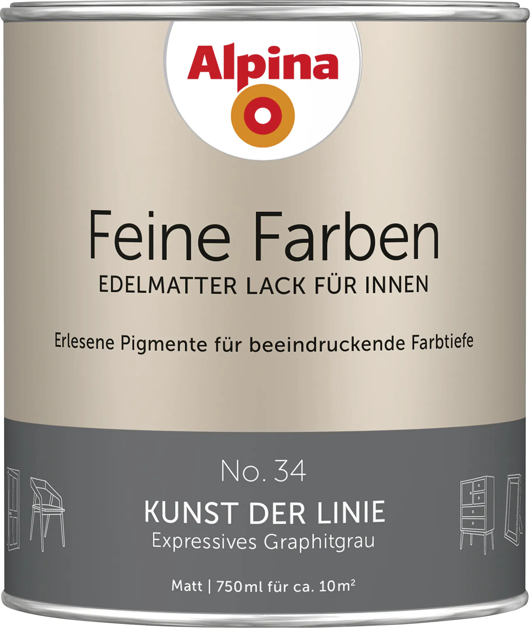Alpina Feine Farben Lack No. 34 Kunst der Linie - graphitgrau 750 ml