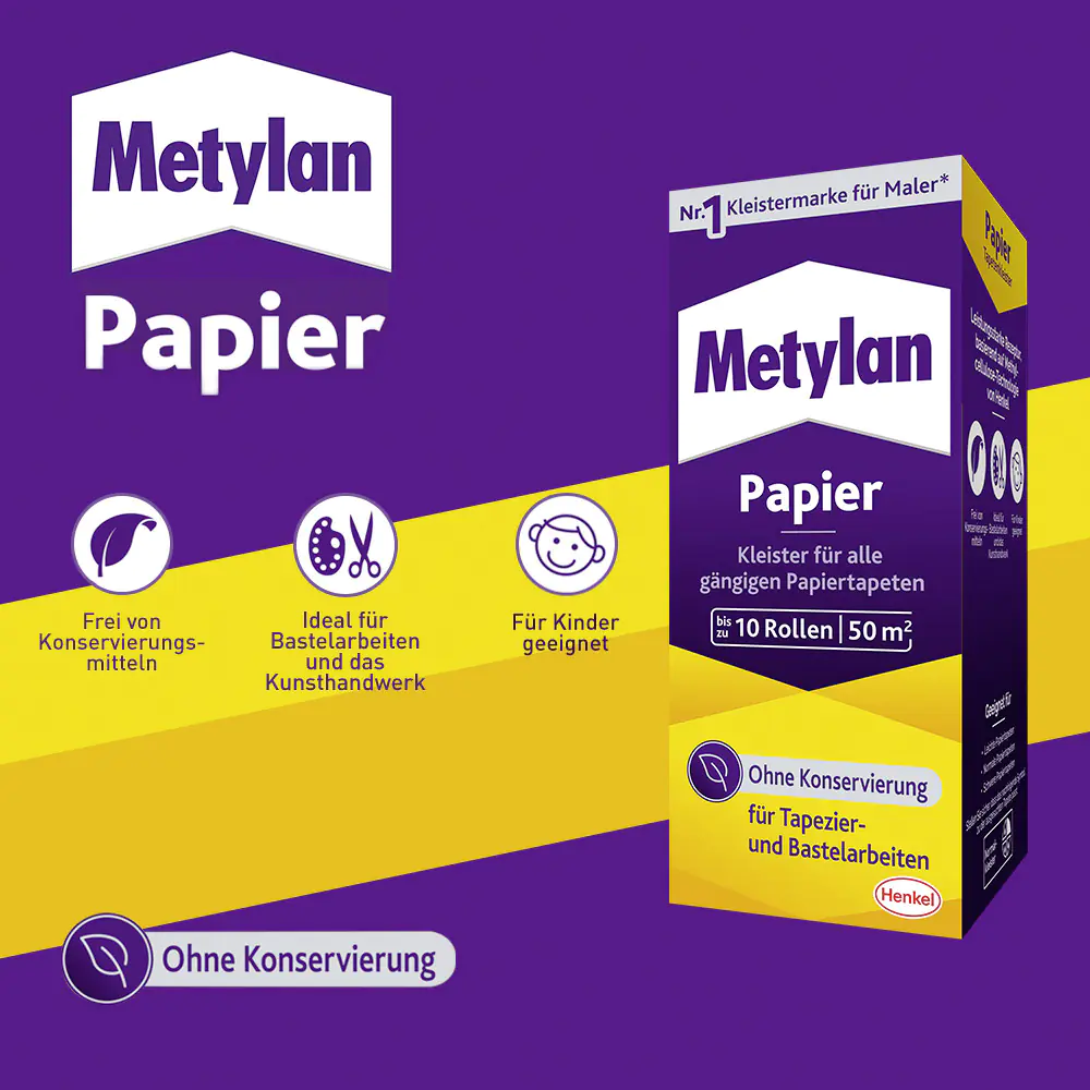 Metylan Papier Tapetenkleister 125 g Paket, trocknet transparent