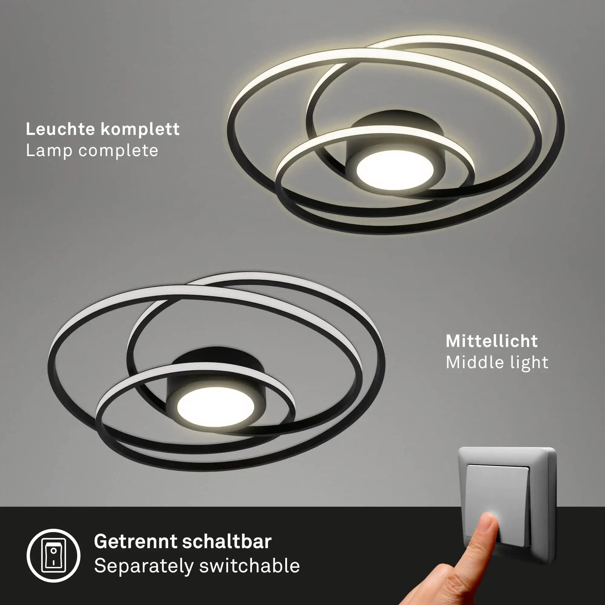 Di-Ka LED Deckenleuchte Frame Curl Ø 56 cm schwarz, mit Mittellicht
