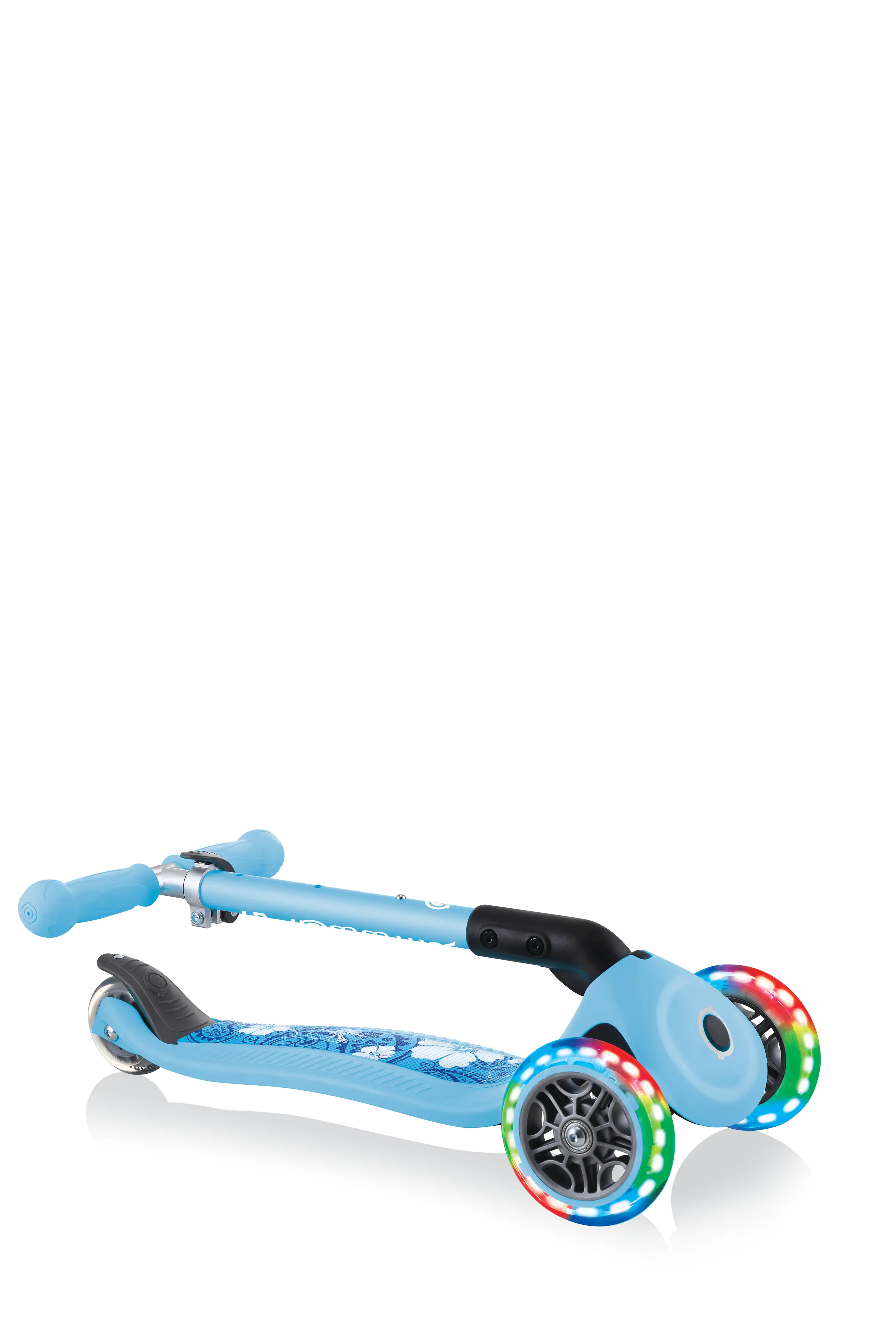 Globber Scooter Junior Foldable Lights pastellblau-Flowers mit Leuchtrollen