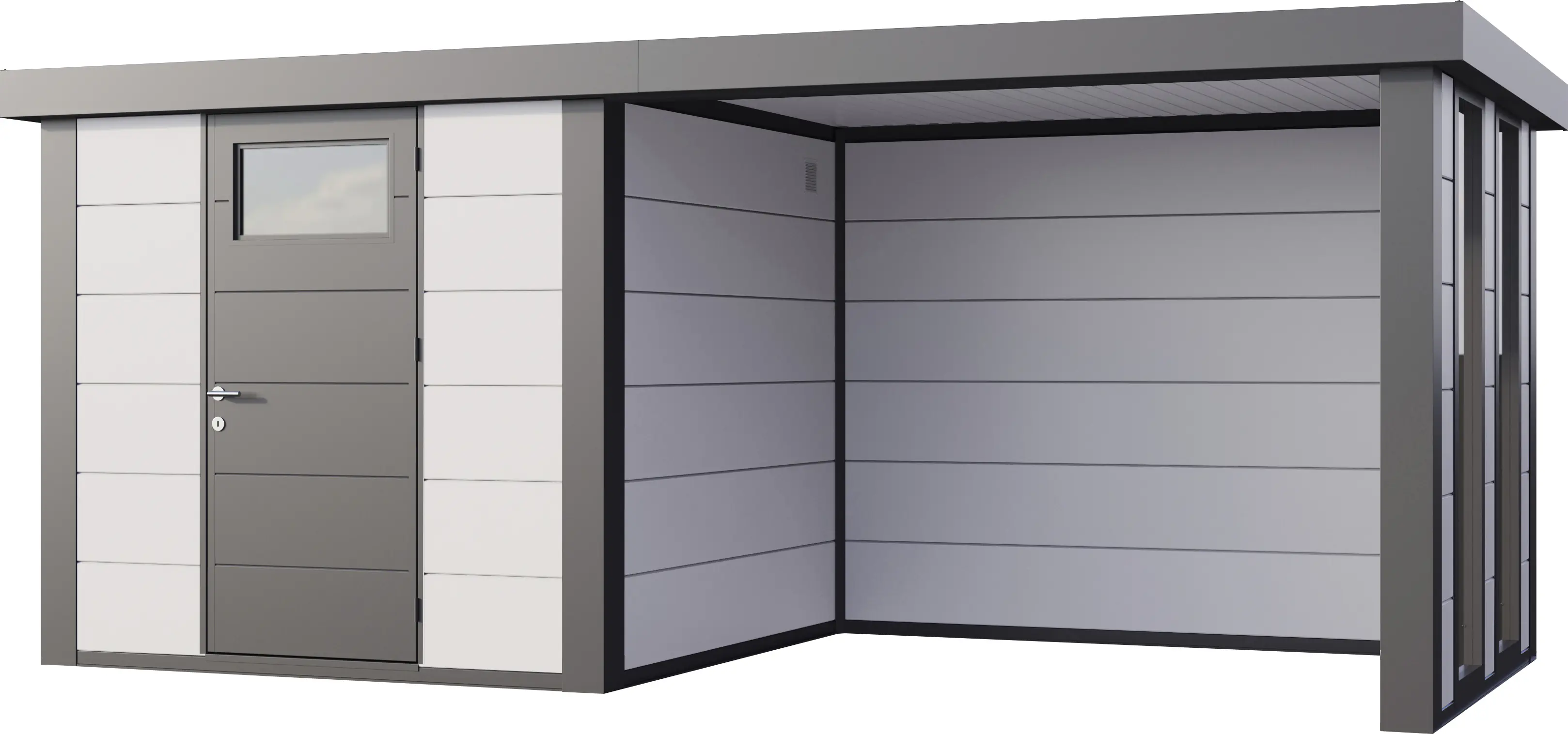 Telluria Gerätehaus Classico Lounge S mit Fenstern 2424 rechts weiß 522 x 238 cm