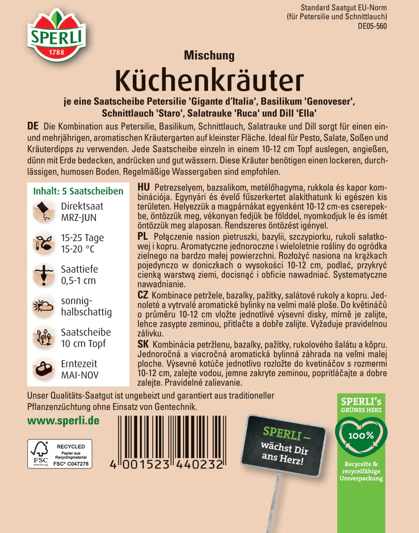 Sperli Küchenkräuter Saatscheibe