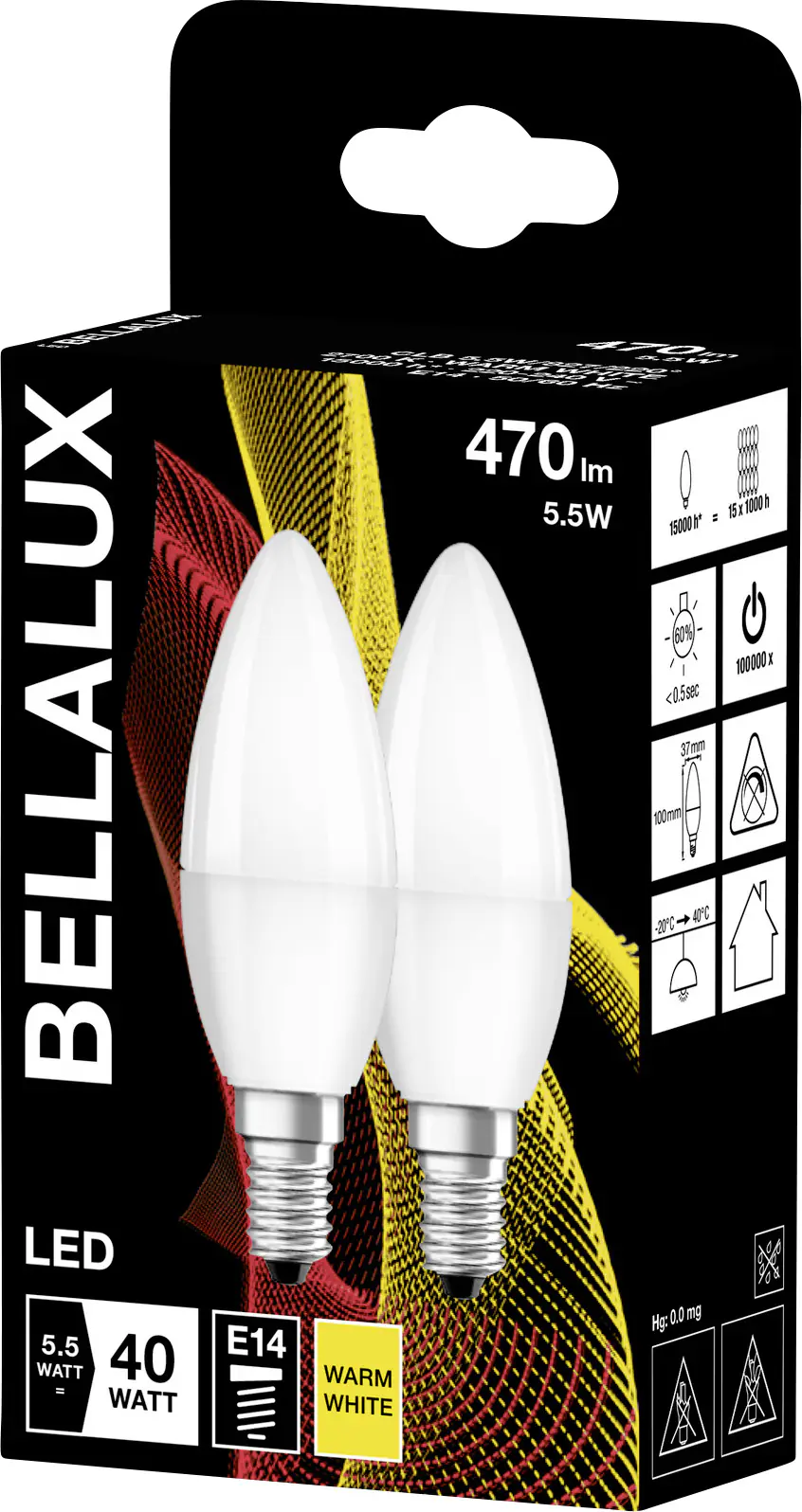 Bellalux LED Leuchtmittel Classic B40 E14 4,9 W 2er Pack warmweiß, weiß matt
