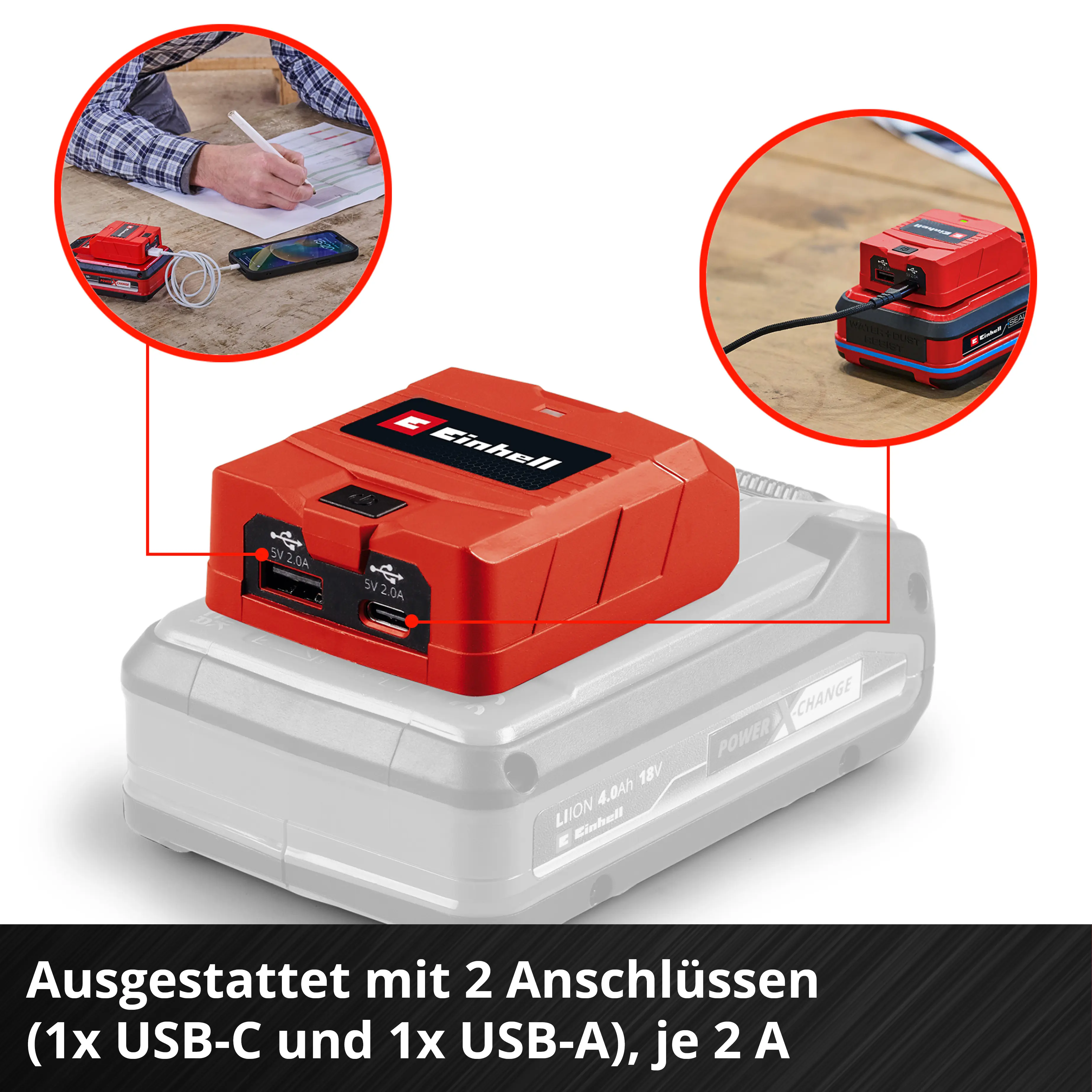 Einhell Classic USB-Akku-Adapter TC-CP 18 Li USB A/C Solo