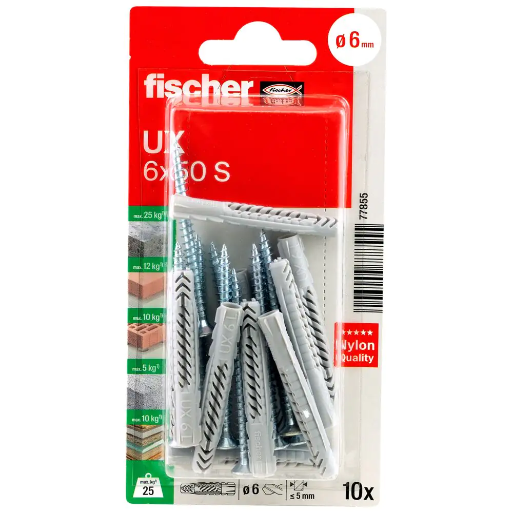 Fischer Universaldübel-Set UX 6.0 x 50 mm - 10 Stück