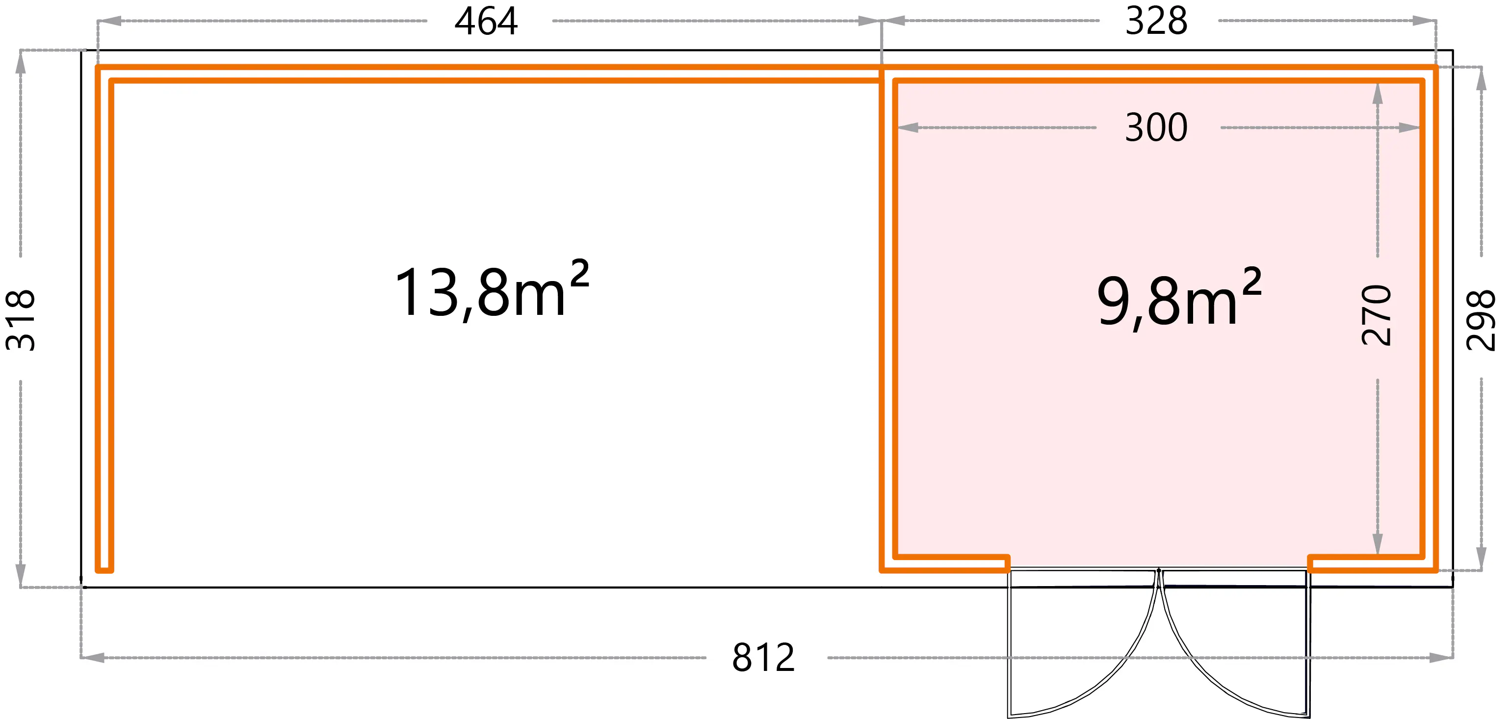 Telluria Gerätehaus Classico Lounge XL 3330 links lichtgrau 792 x 298 cm