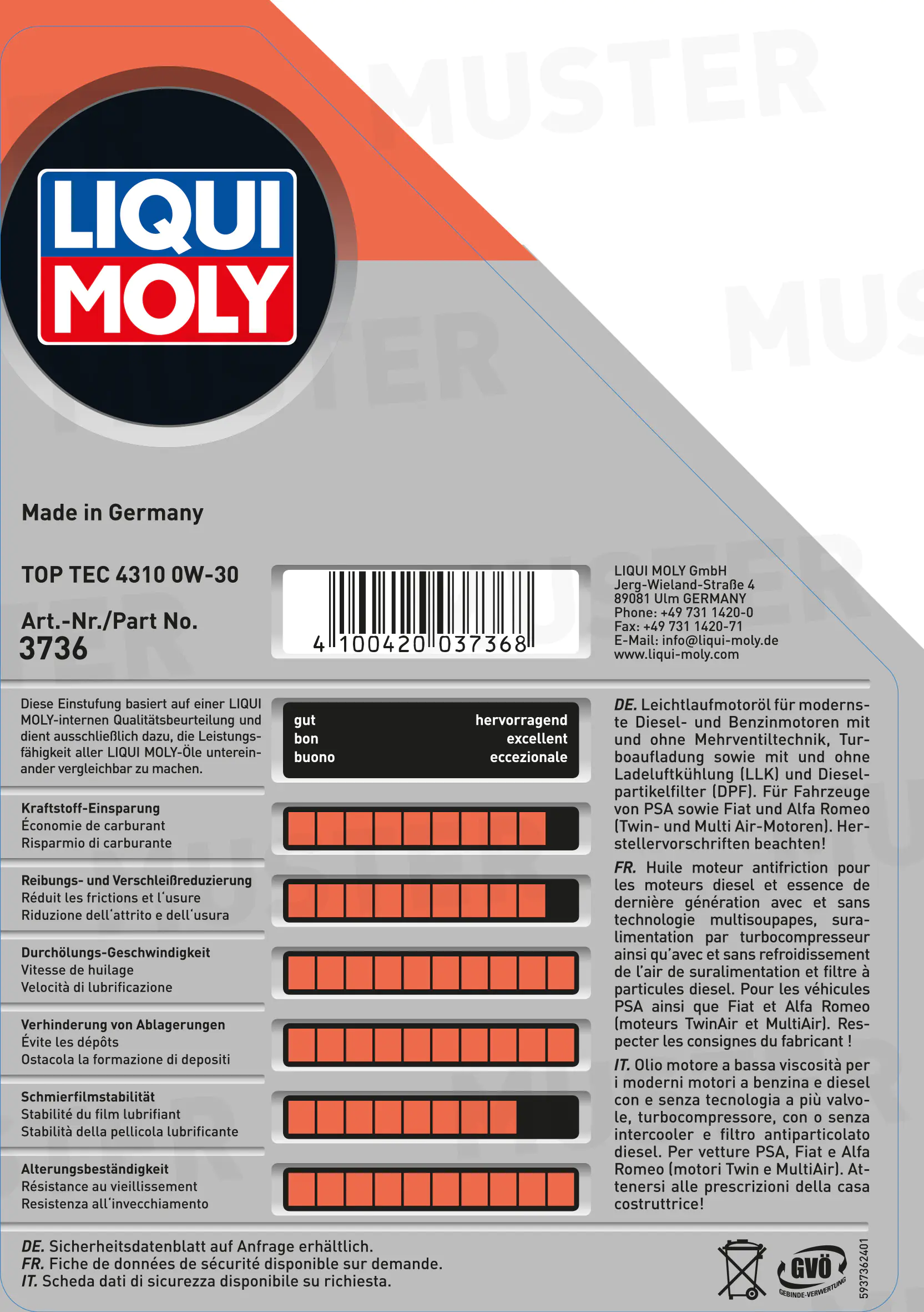 Liqui Moly Motoröl Top Tec 4310 0W-30 5 L