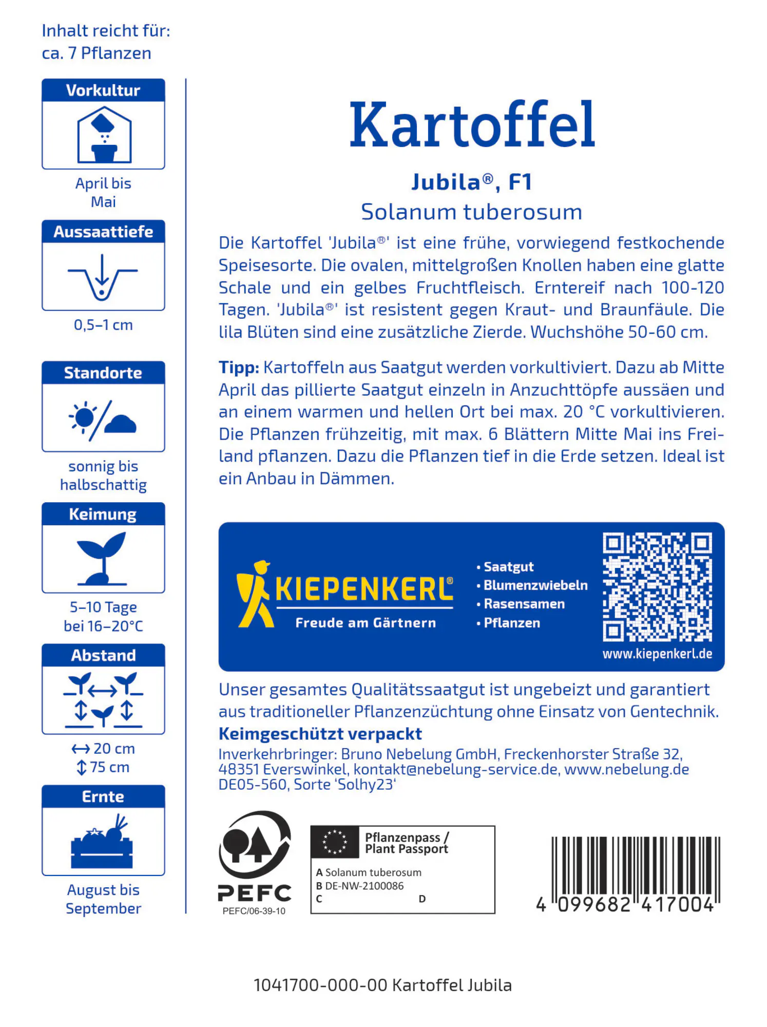 Kiepenkerl Profi-Line Saatgut Kartoffel Jubila für ca. 7 Pflanzen