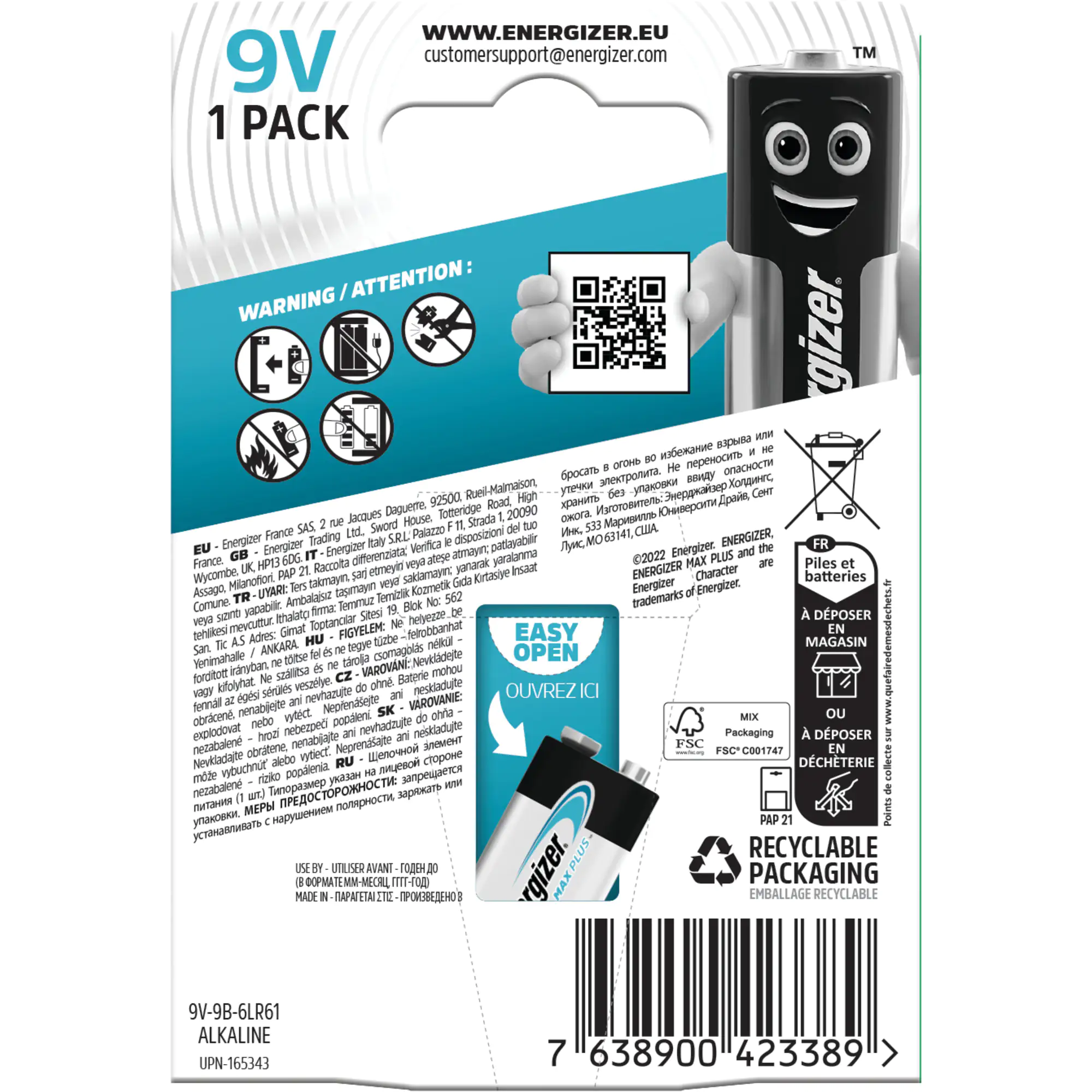 Energizer Alkaline Max Plus E-Block 9 V