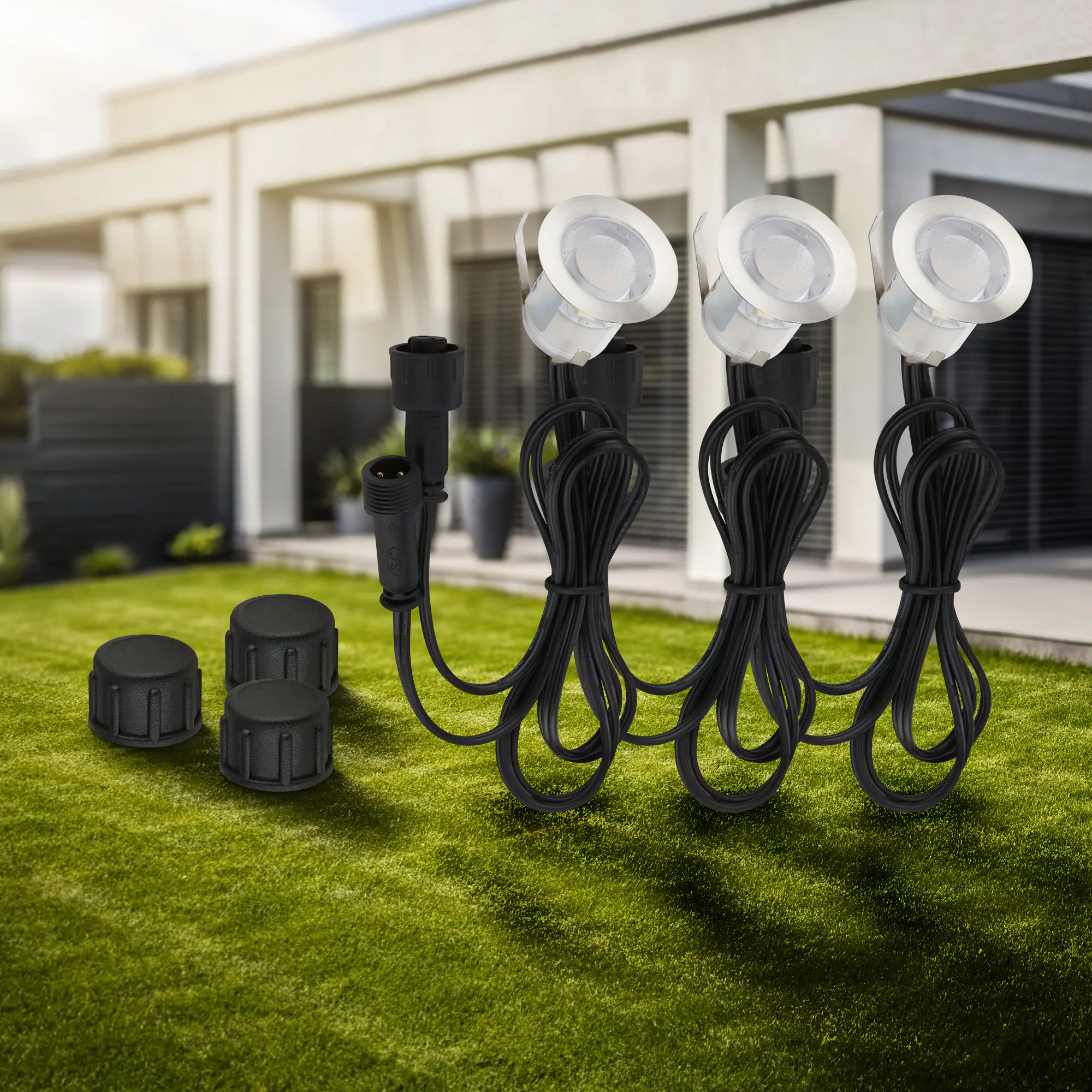 Briloner LED Außen-Bodenstrahler Kebony Connect to Shine 3er Ergänzungsset 1,8W 