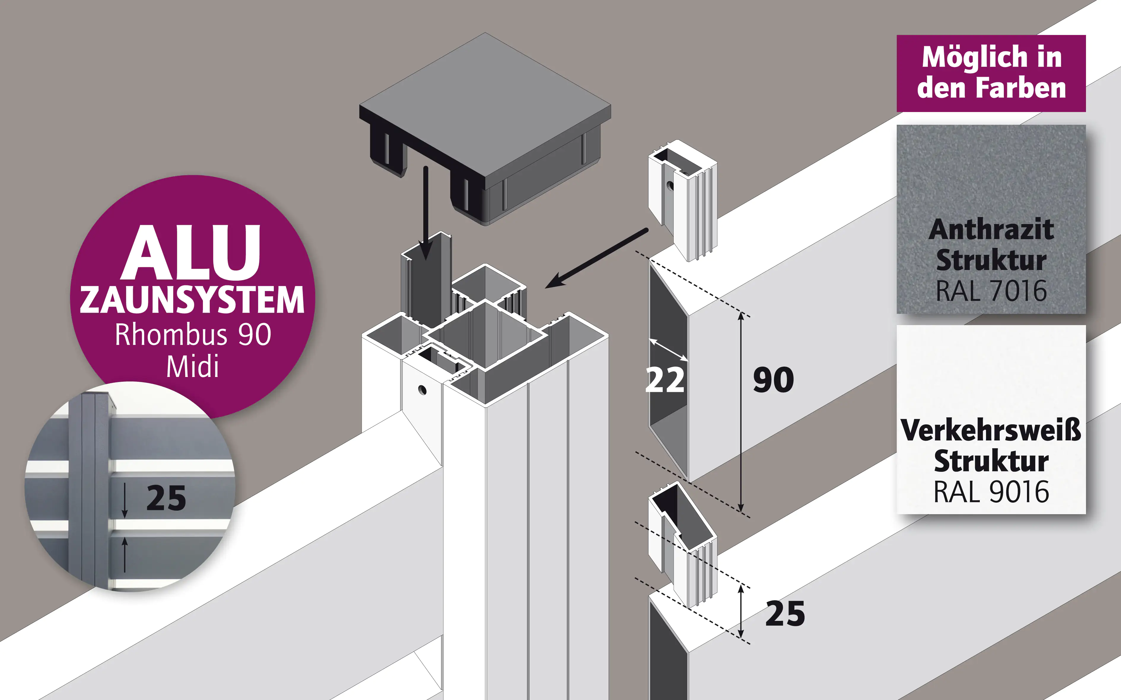 Ambiente Alu-Zaun Rhombus 90 MIDI B x H: 180 cm x 120 cm 22 mm stark