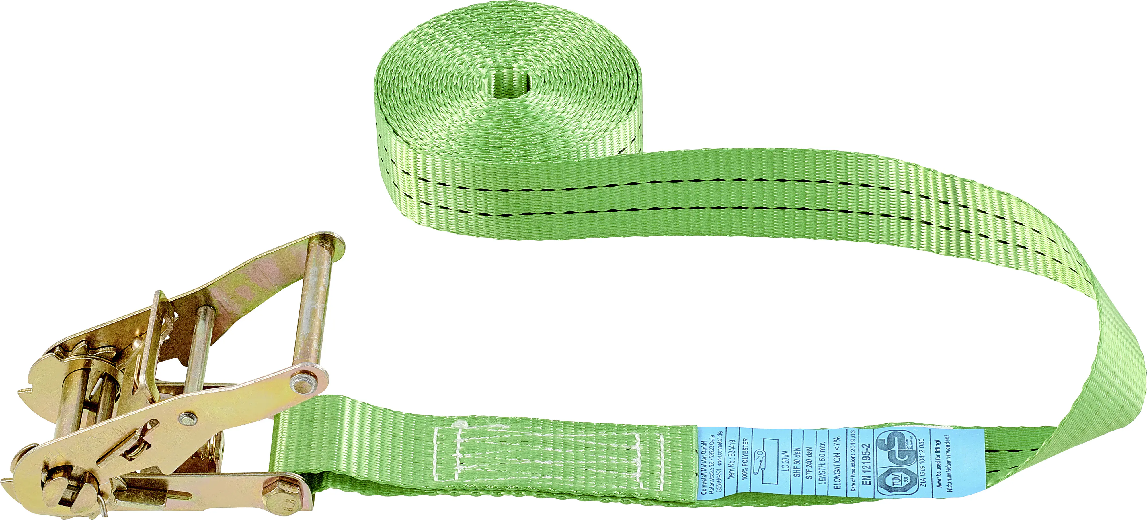 Connex Zurrgurt mit Ratsche 38 mm x 5 m grün