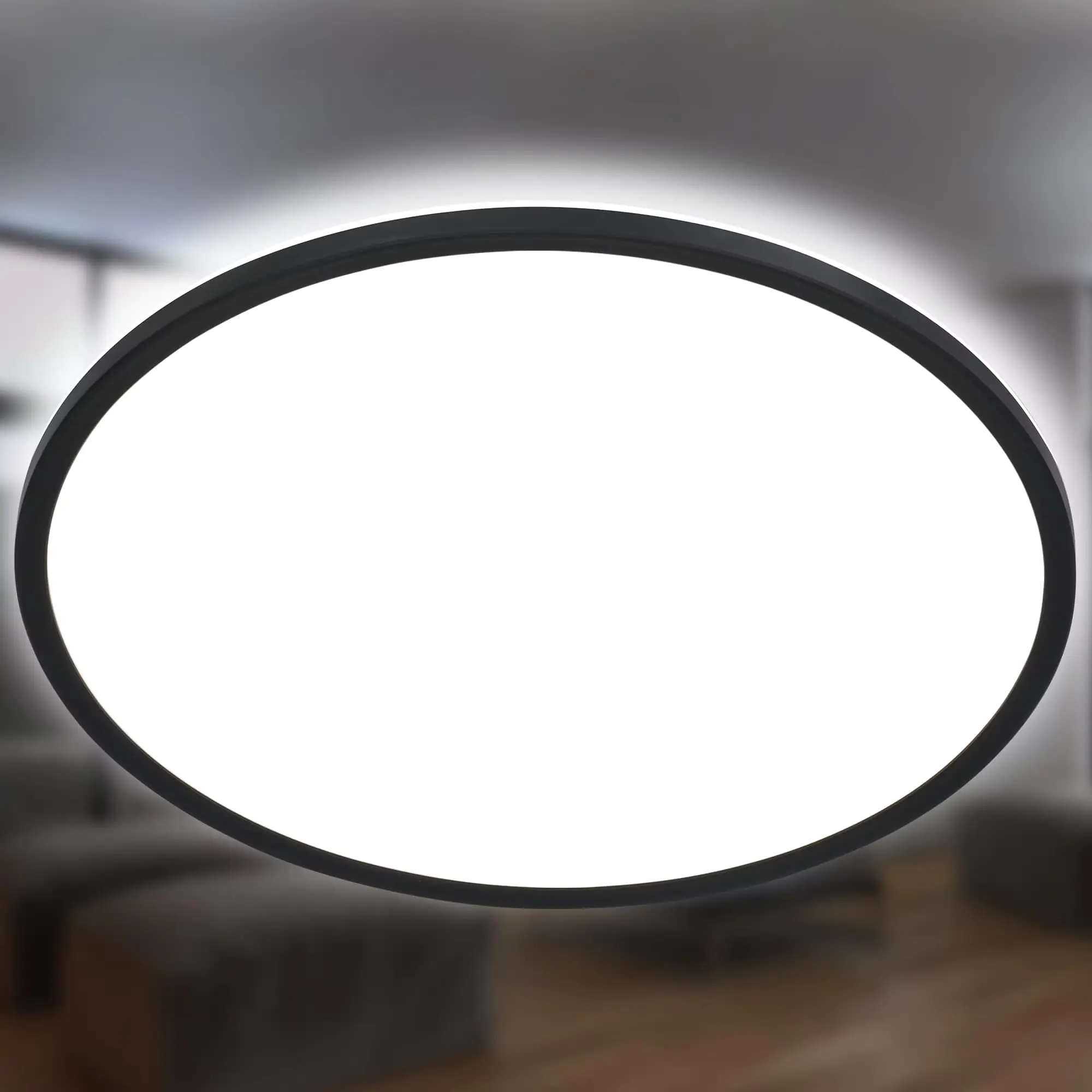 Briloner LED Panel Slim Ø 48 cm, schwarz, utraflach