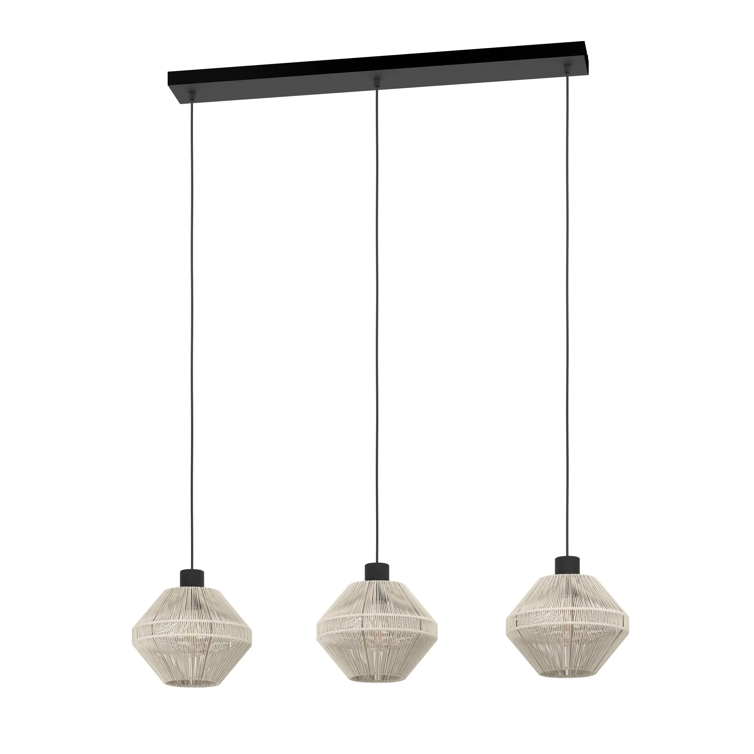 Eglo 3er Hängeleuchte Midsumer schwarz creme 92 x 22 x 110 cm E27
