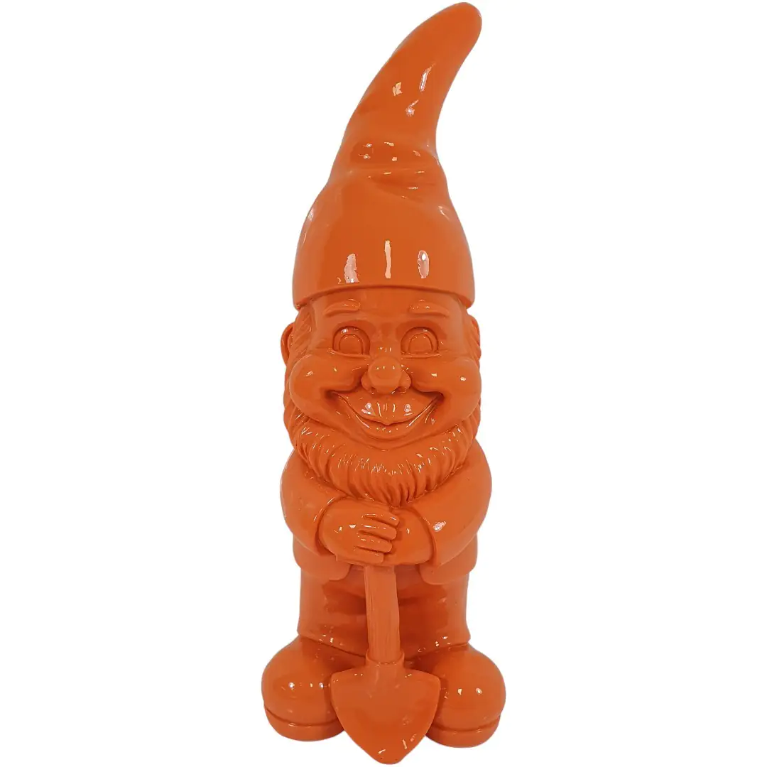 Dekofigur Zwerg mit Spaten 17,5 x 6 cm orange