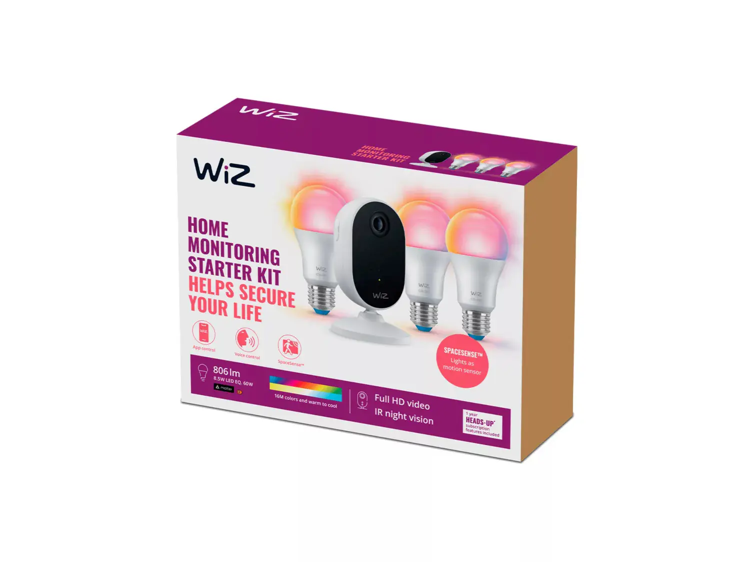WiZ Sichheits-Kamera Starterset mit  LED-Leuchtmittek für Innen Wifi 1080 P