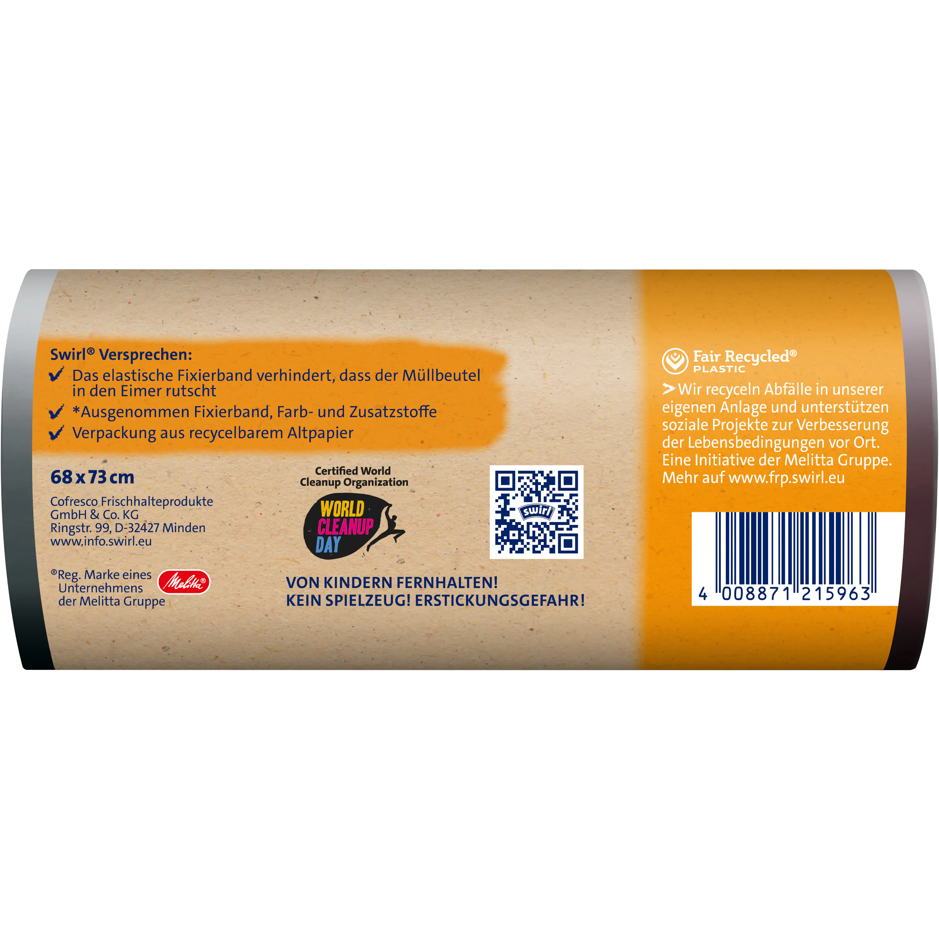 Swirl® Fixierband-Müllbeutel 60 L Reißfest & Dicht