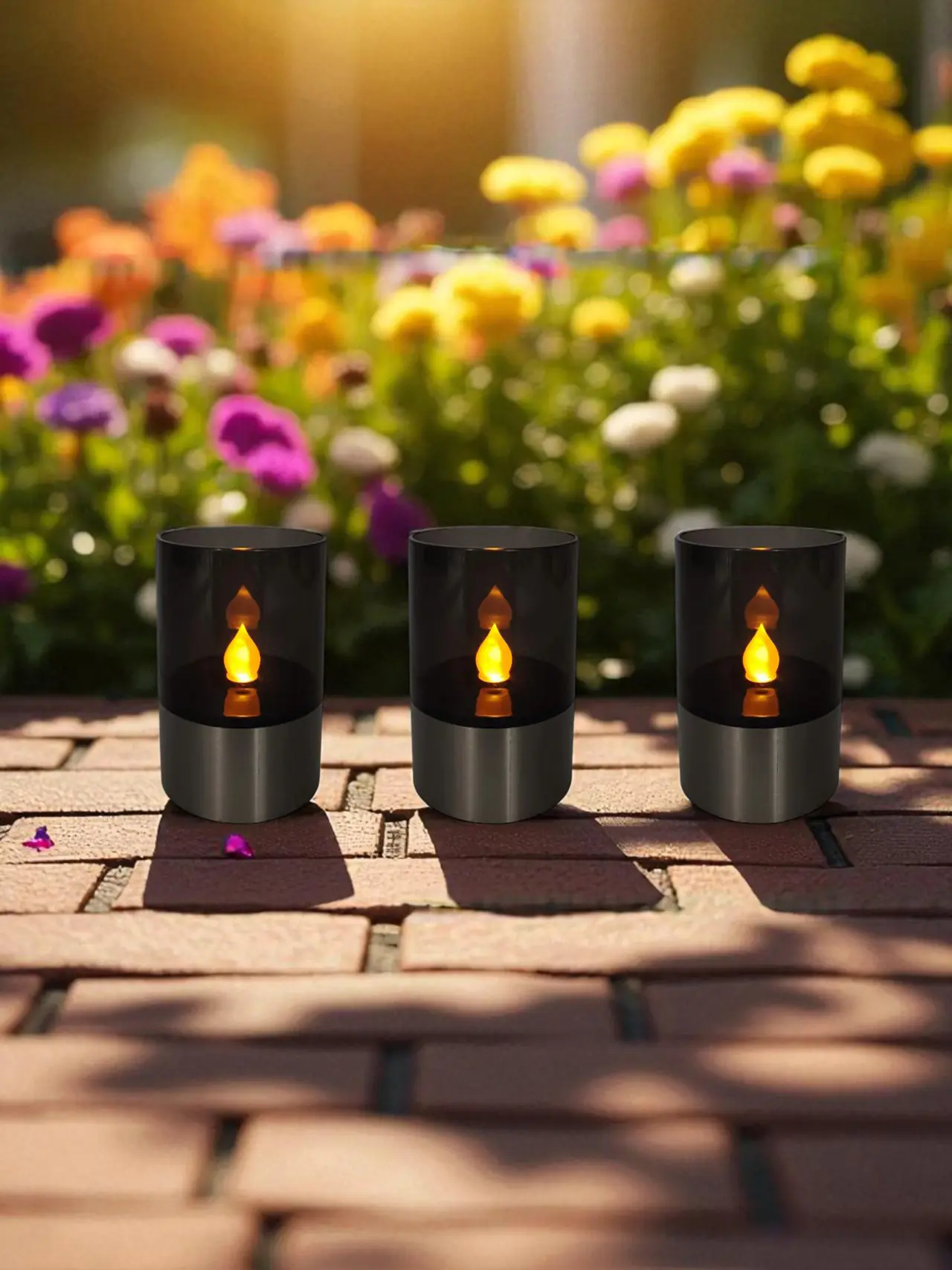 LED Solarleuchte Kerze mit Dämmerungssensor Rauchglas 12 cm - 3er Set