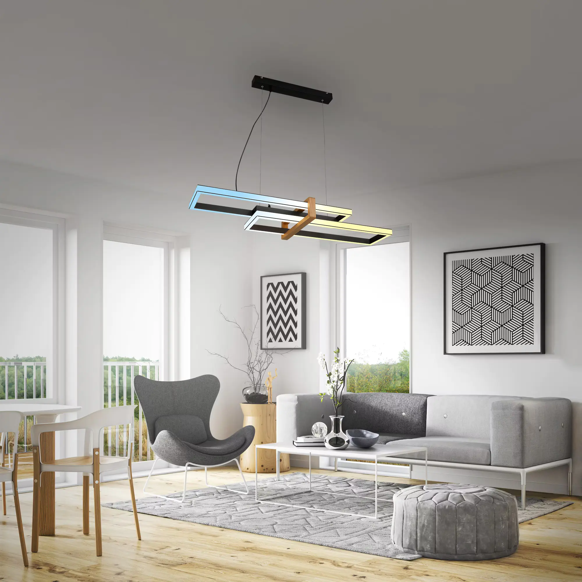 Briloner LED-Pendelleuchte CCT  schwarz mit Holz 44W
