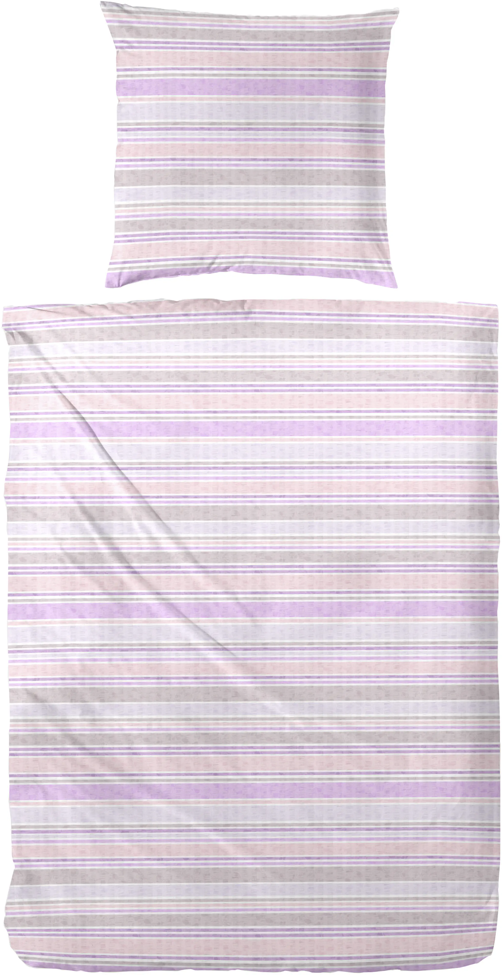 Baumwoll Seersucker Bettwäsche gestreift 135 x 200 cm lila/grau
